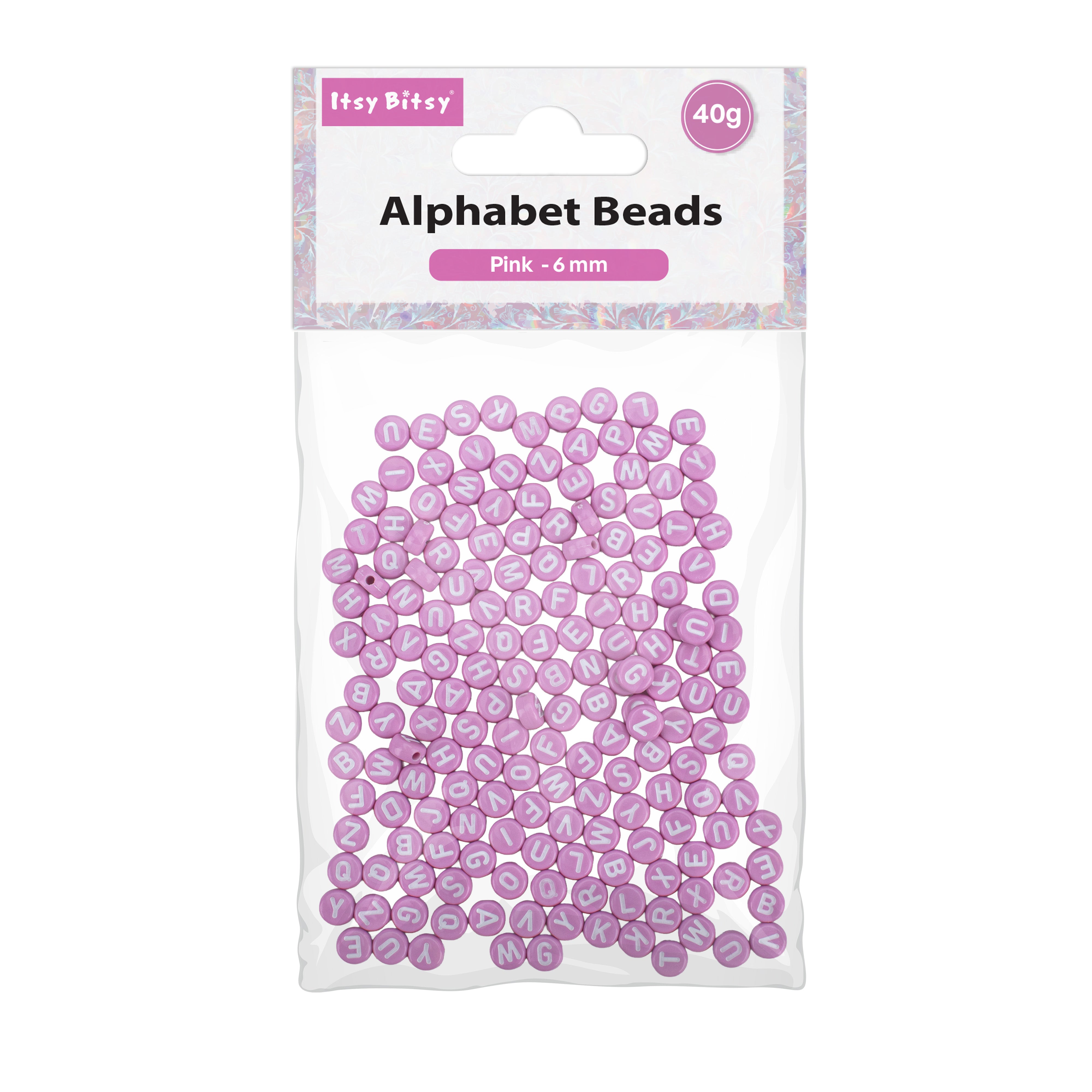Alphabet Beads Pink 15gm 4mm PBHC IB