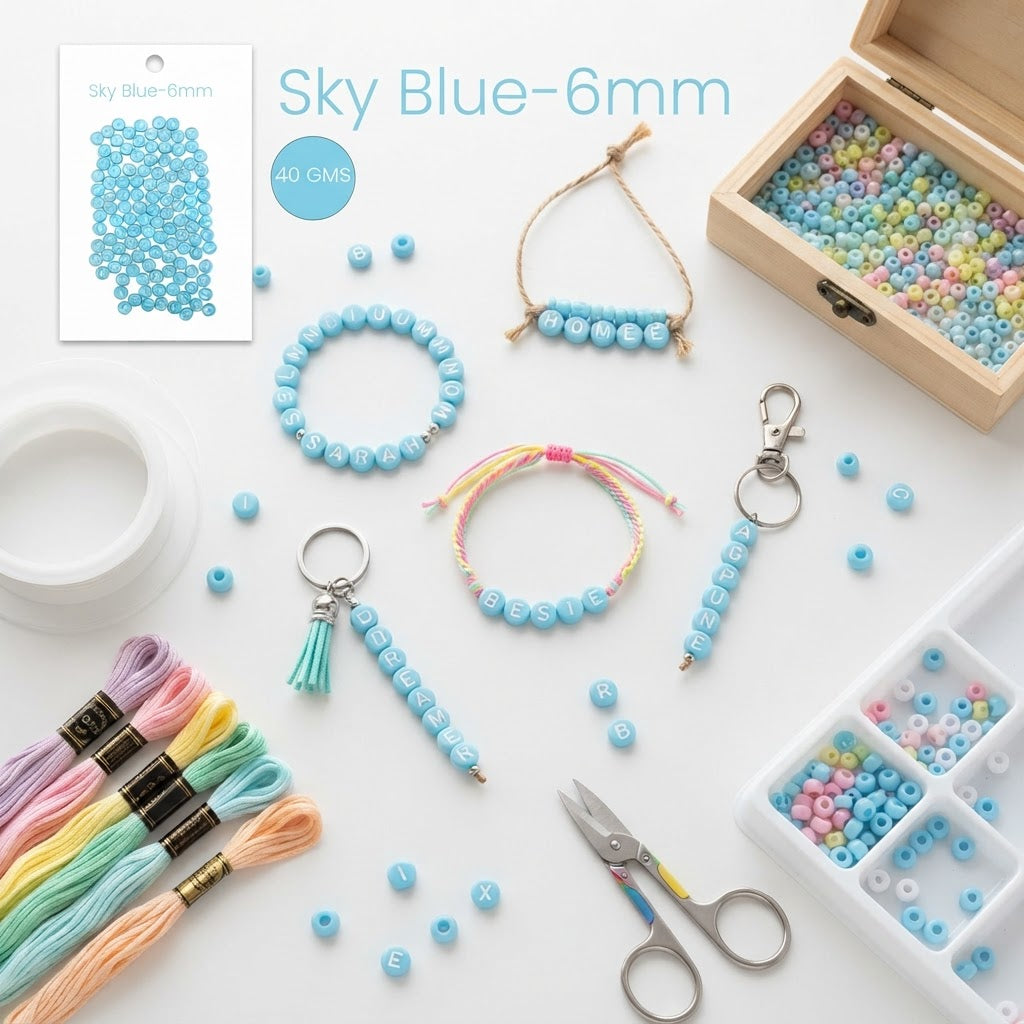 Alphabet Beads Sky blue 15gm 4mm PBHC IB