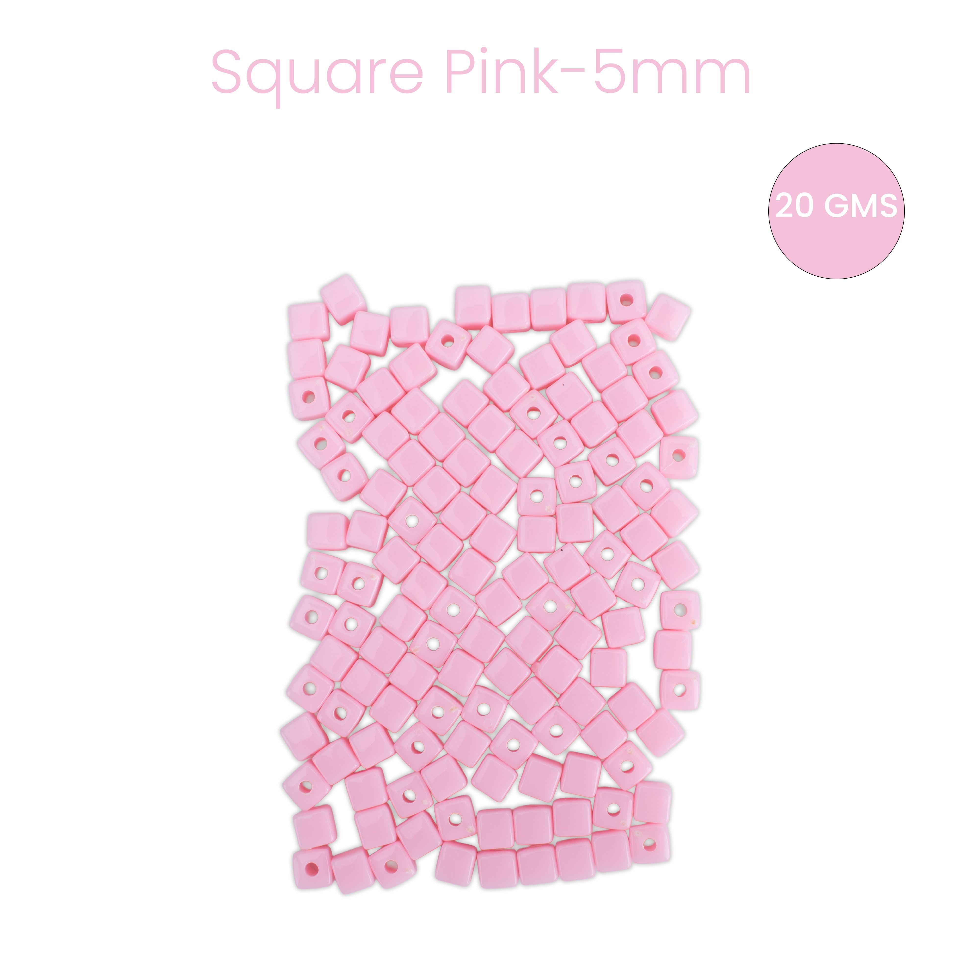 Acrylic Beads Square Pink 5mm 20gm PBHC IB