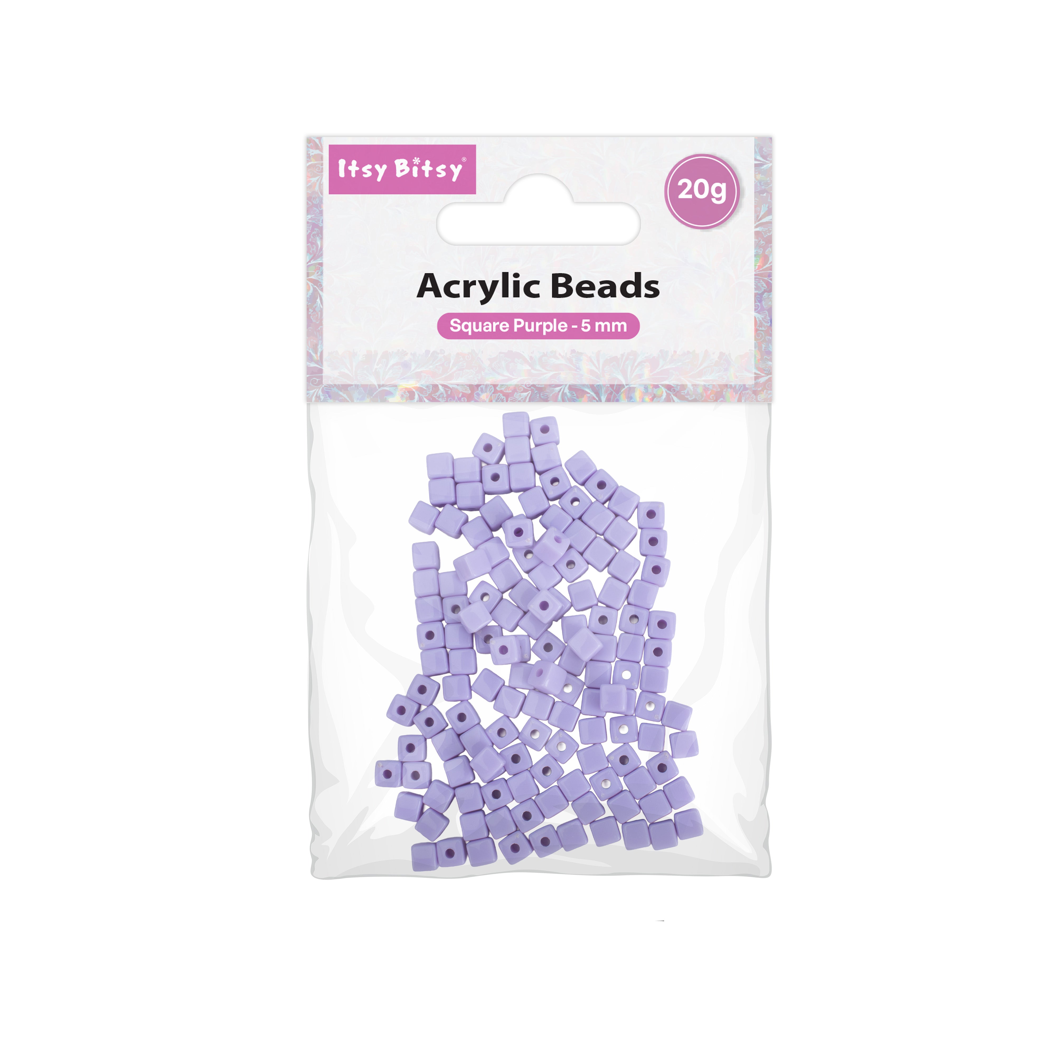 Acrylic Beads Square Purple 5mm 20gm PBHC IB