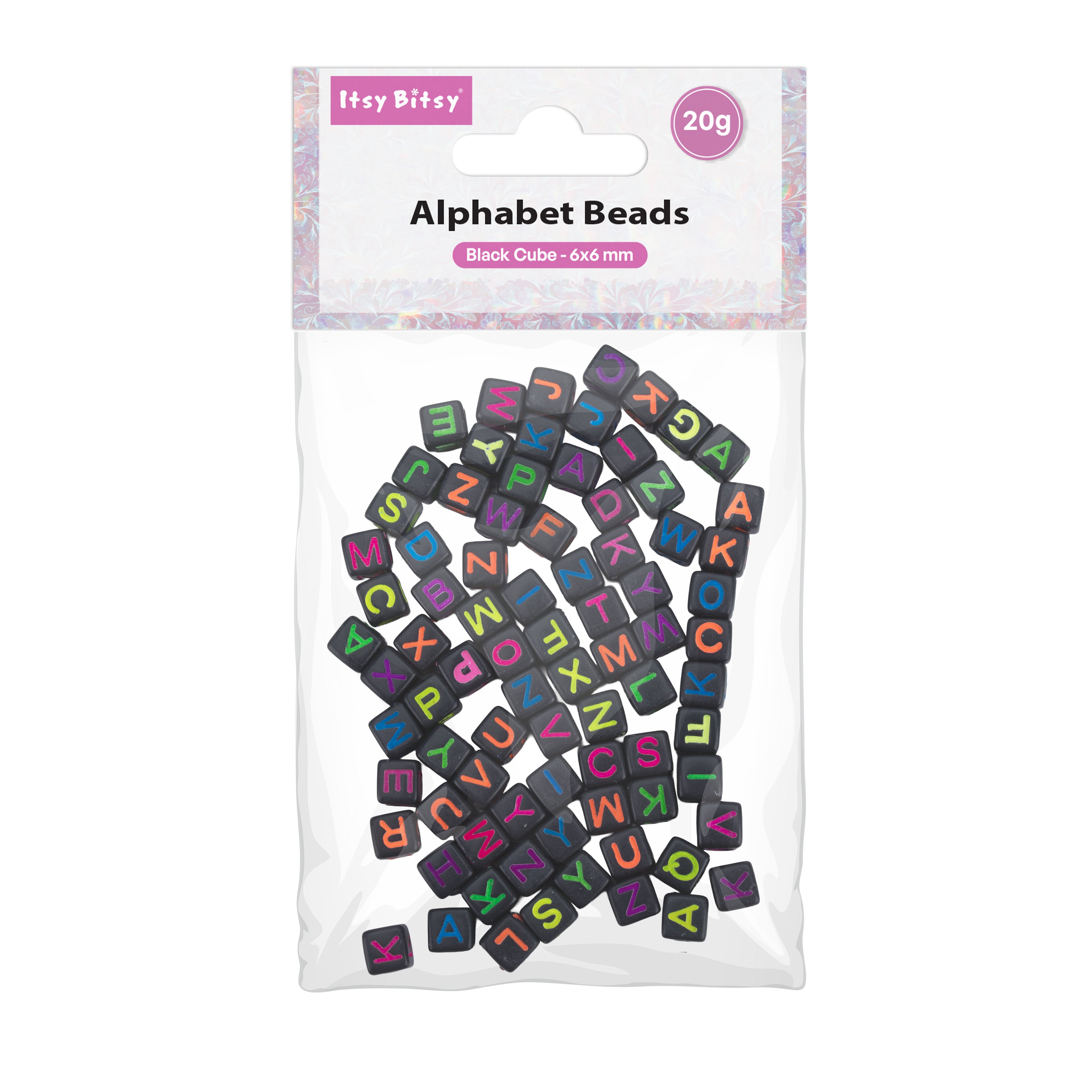 Alphabet Beads Black Cube 6 x 6mm 20gm PBHC IB