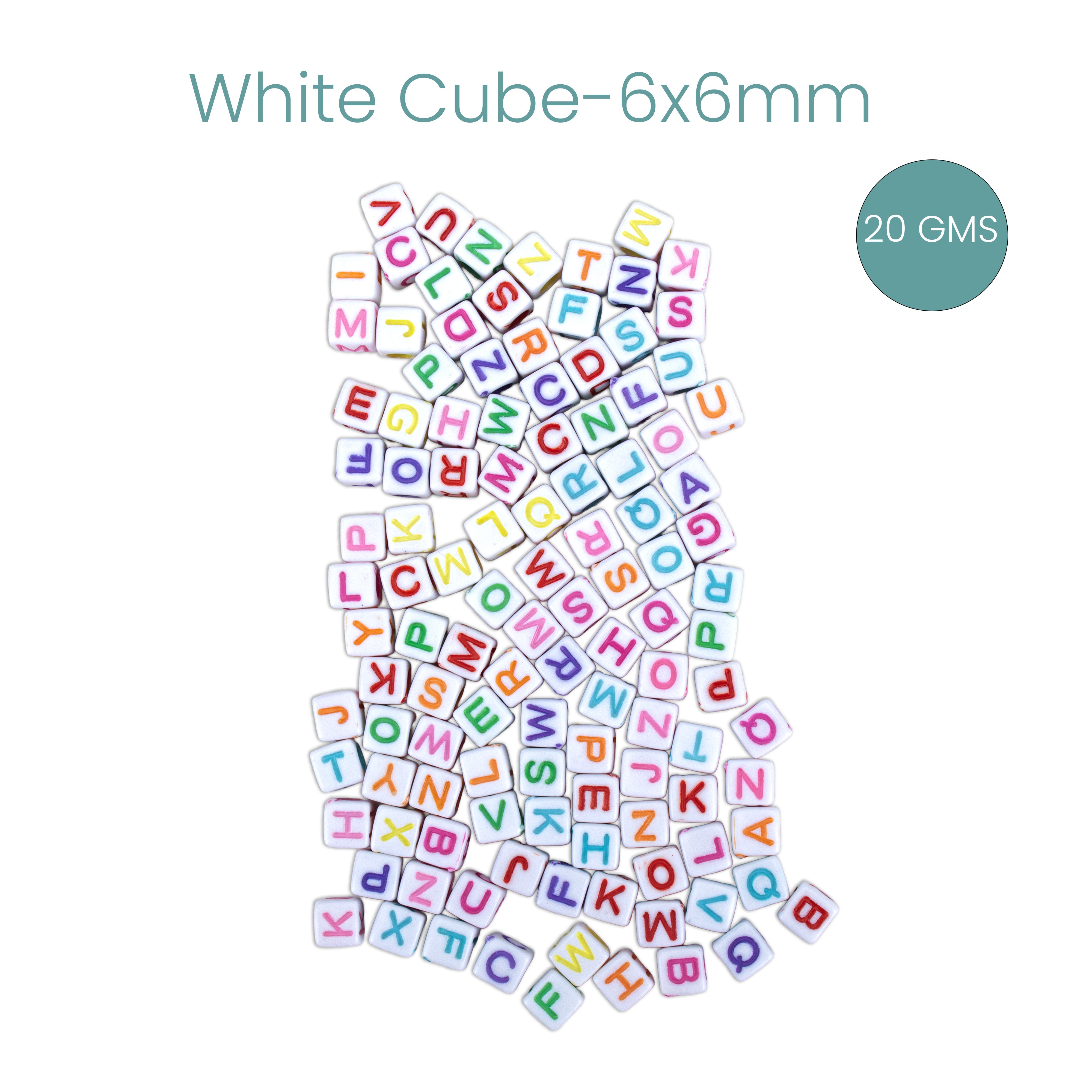 Alphabet Beads White Cube 6 x 6mm 20gm PBHC IB