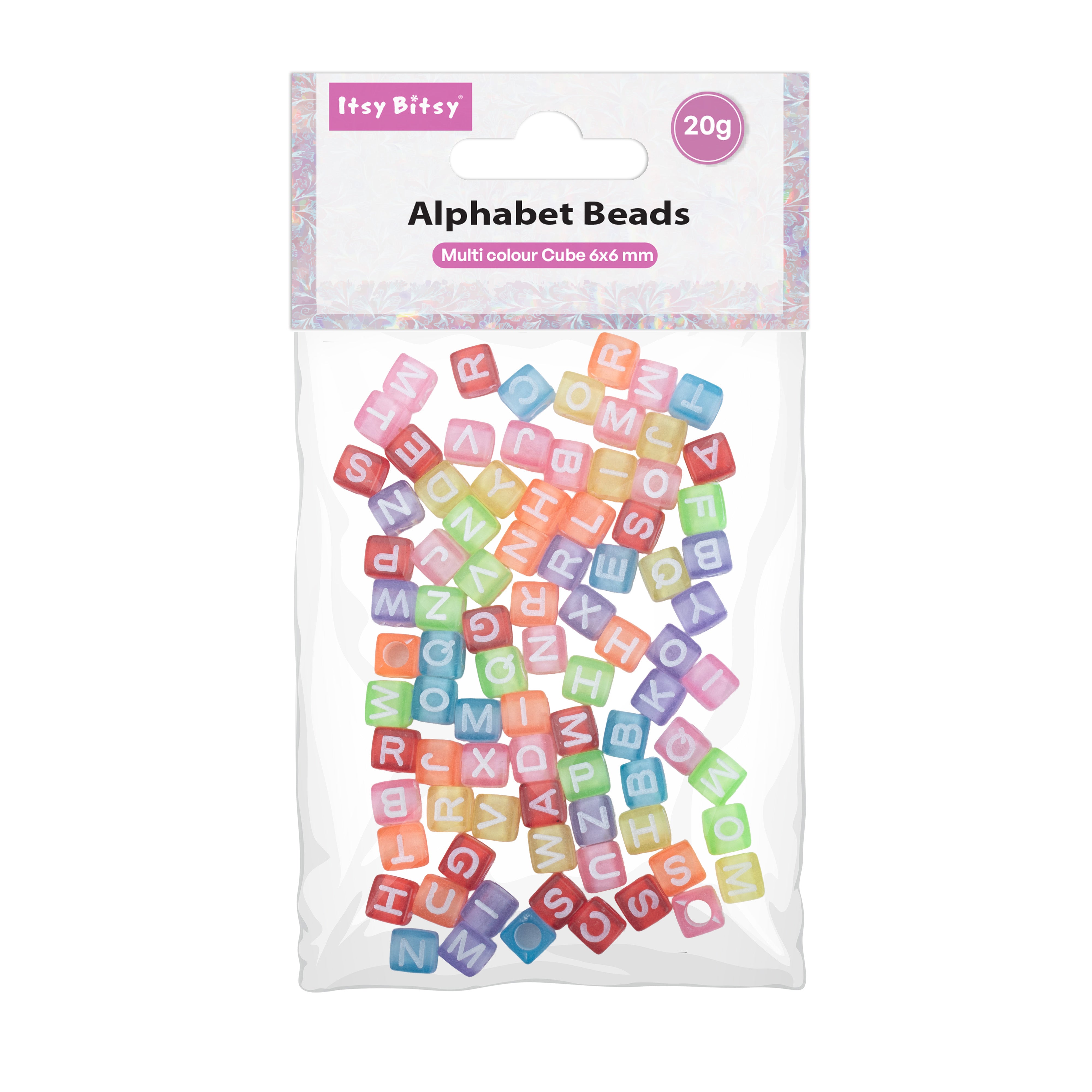 Alphabet Beads Cube Multi colour 6 x 6mm 20gm PBHC IB