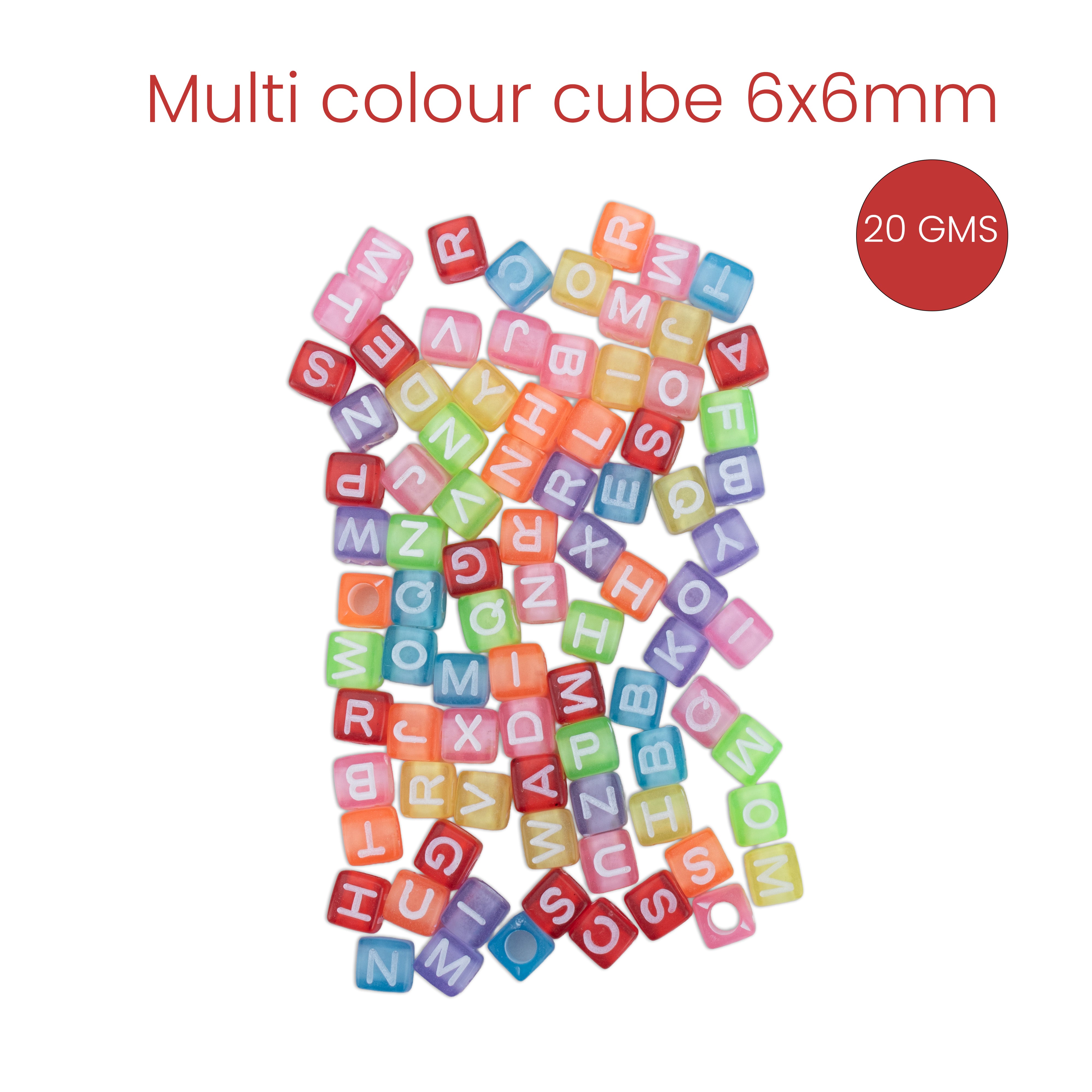 Alphabet Beads Cube Multi colour 6 x 6mm 20gm PBHC IB