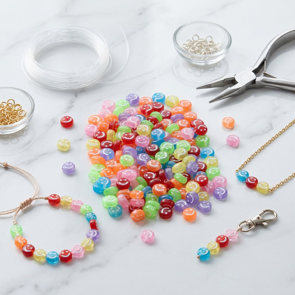 Smiley Face Beads Round Multi colour 4 x 7mm 20gm PBHC IB