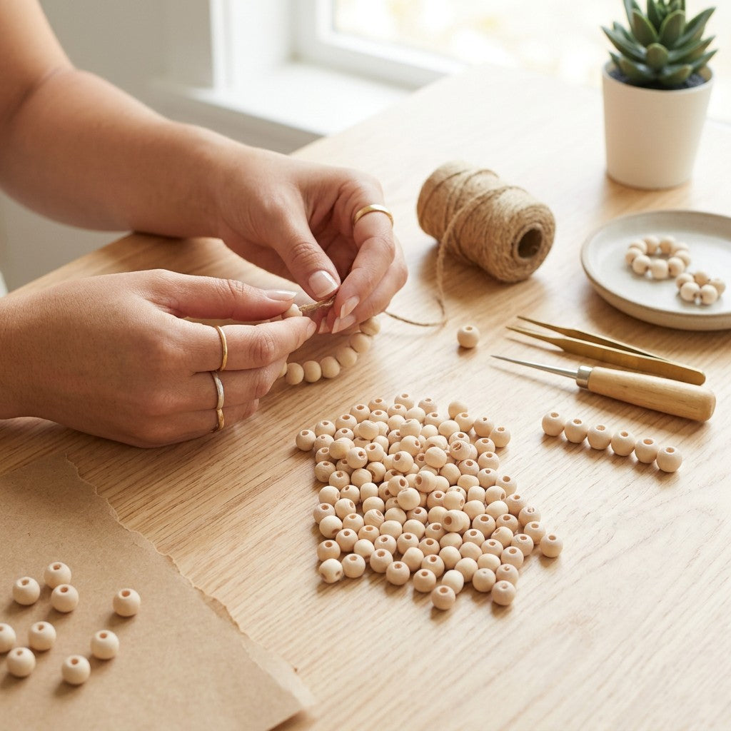 Wooden Beads Cream Colour 8mm 10gm PBHC IB