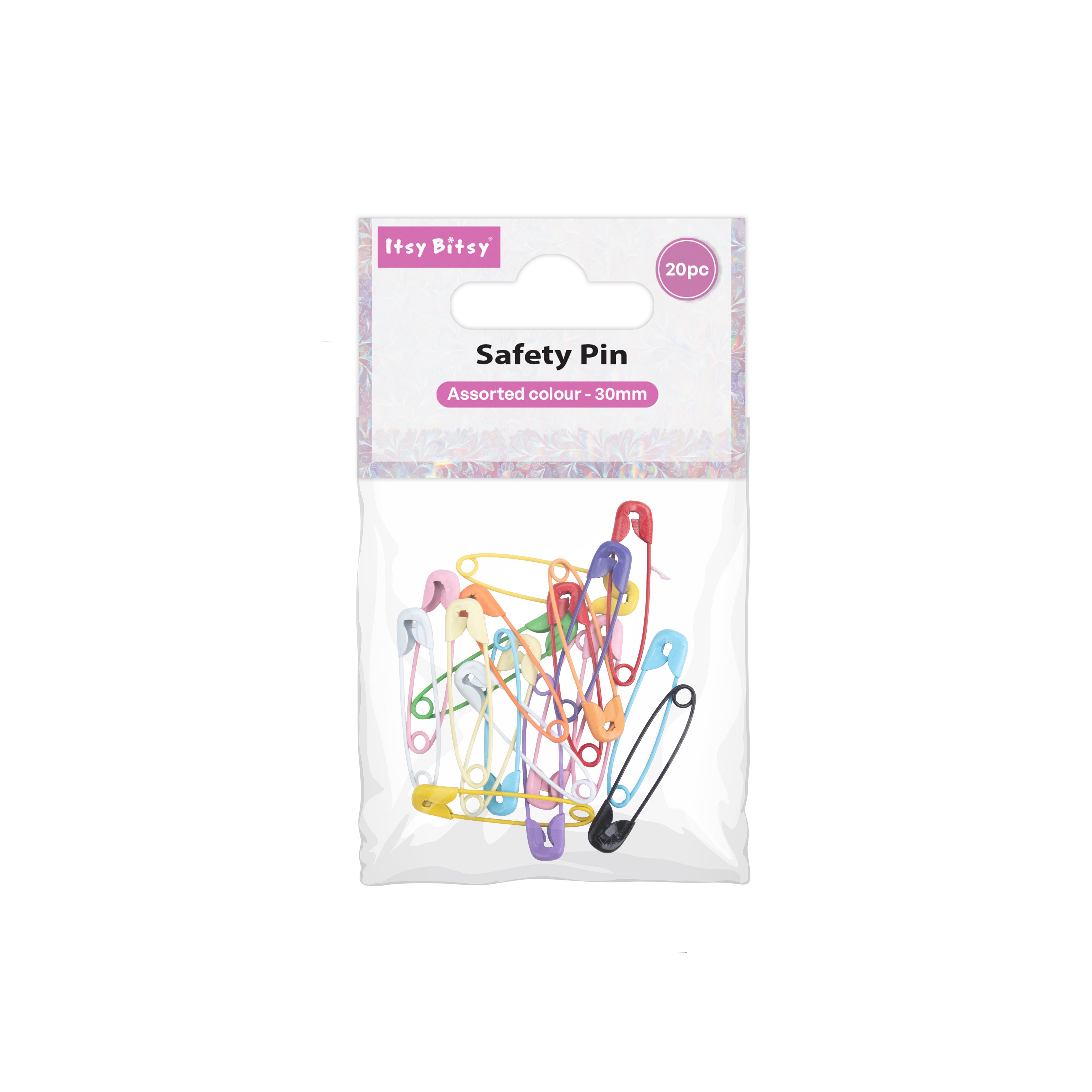 Safety Pin Assorted Colours 31mm 20pc PBHC IB