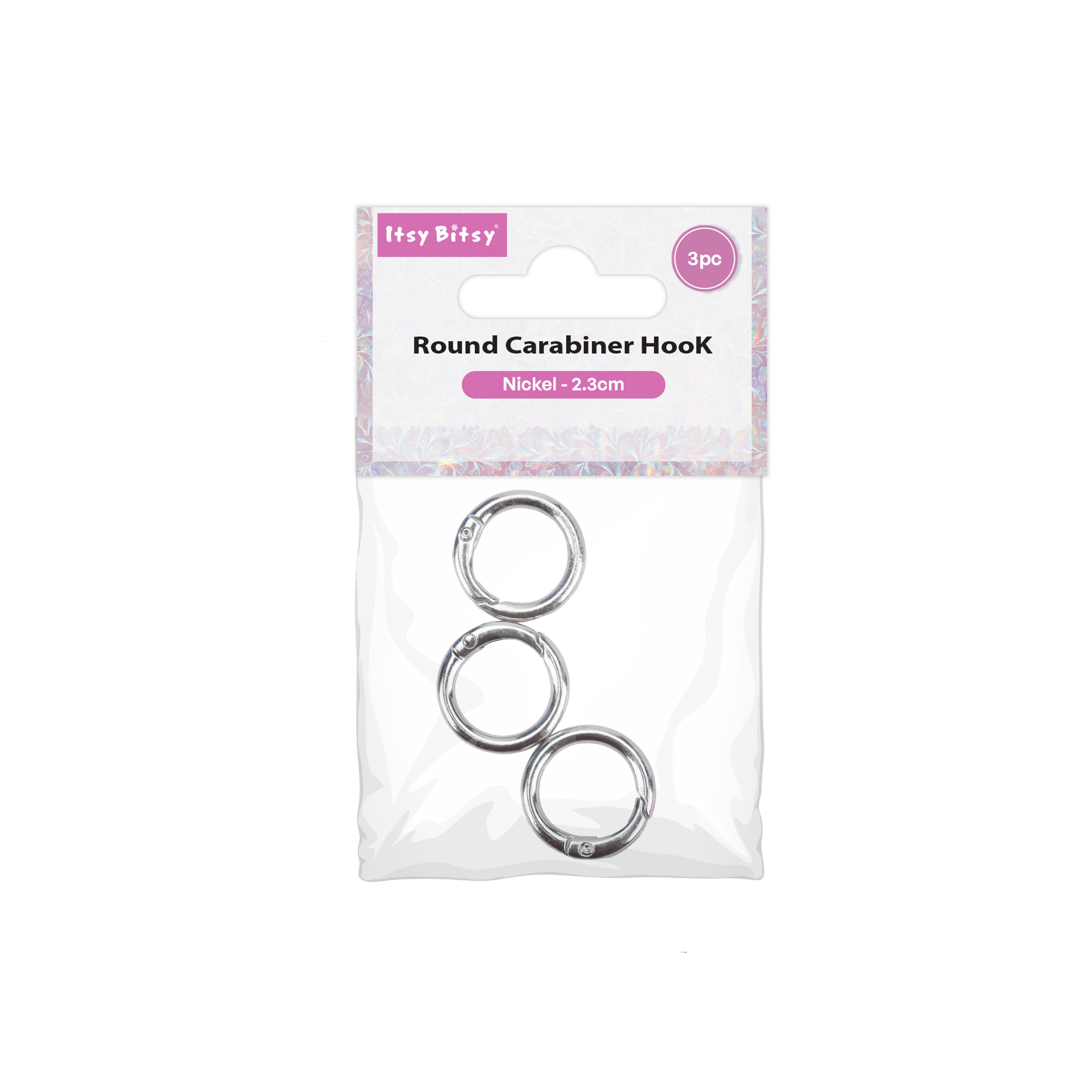 Spring Clasp Keychain Ring / Round Carabiner Hook Silver 1inch Dia 3pc PBHC IB