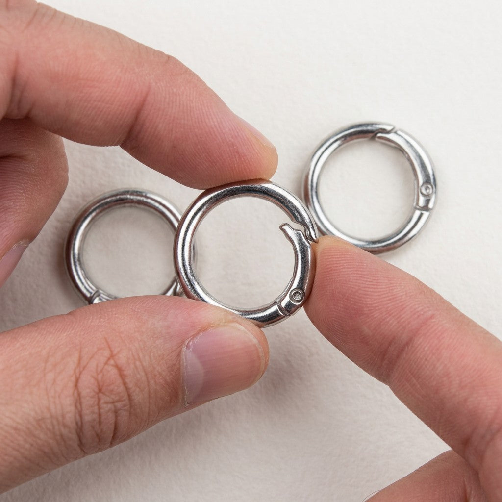 Spring Clasp Keychain Ring / Round Carabiner Hook Silver 1inch Dia 3pc PBHC IB