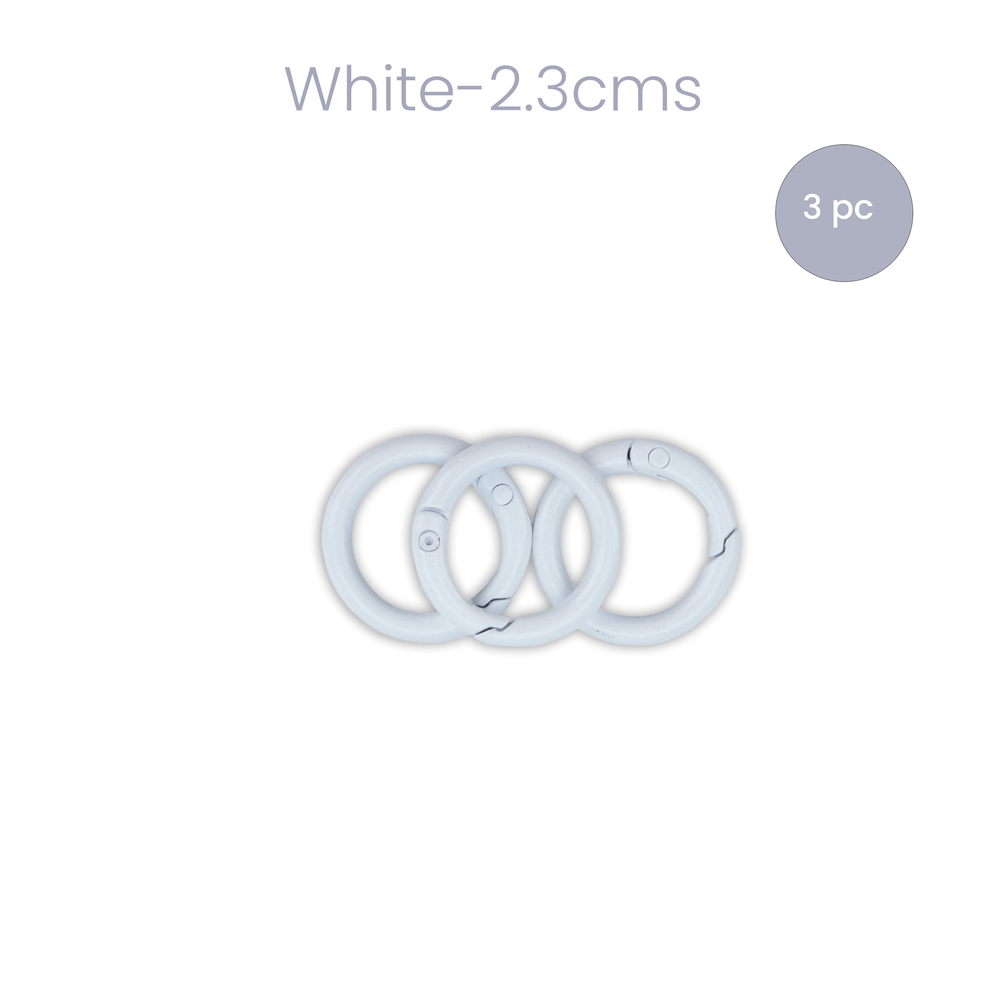 Spring Clasp Keychain Ring Openable Round Carabiner Hook White 1inch Dia 3pc PBHC IB
