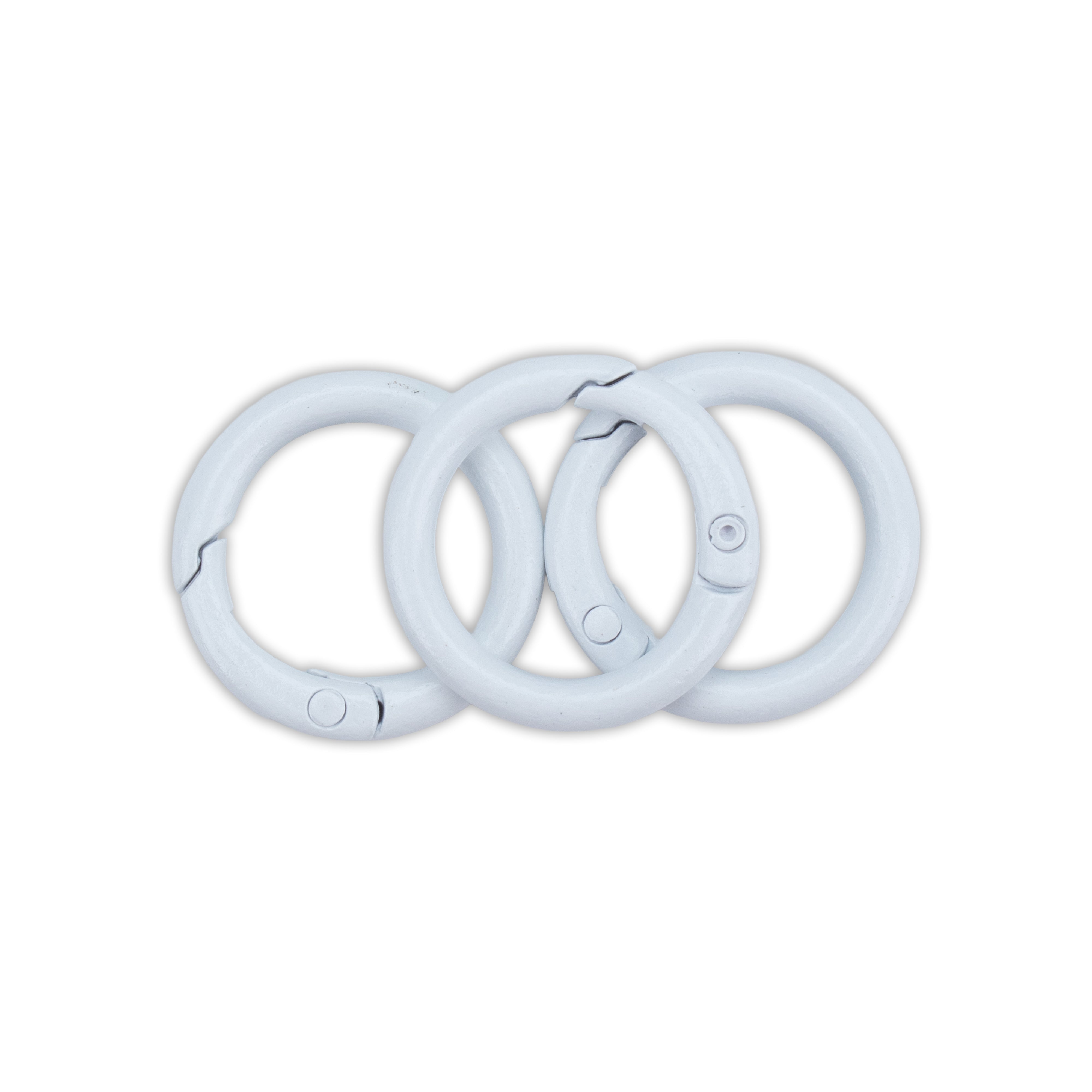 Spring Clasp Keychain Ring Openable Round Carabiner Hook White 1inch Dia 3pc PBHC IB