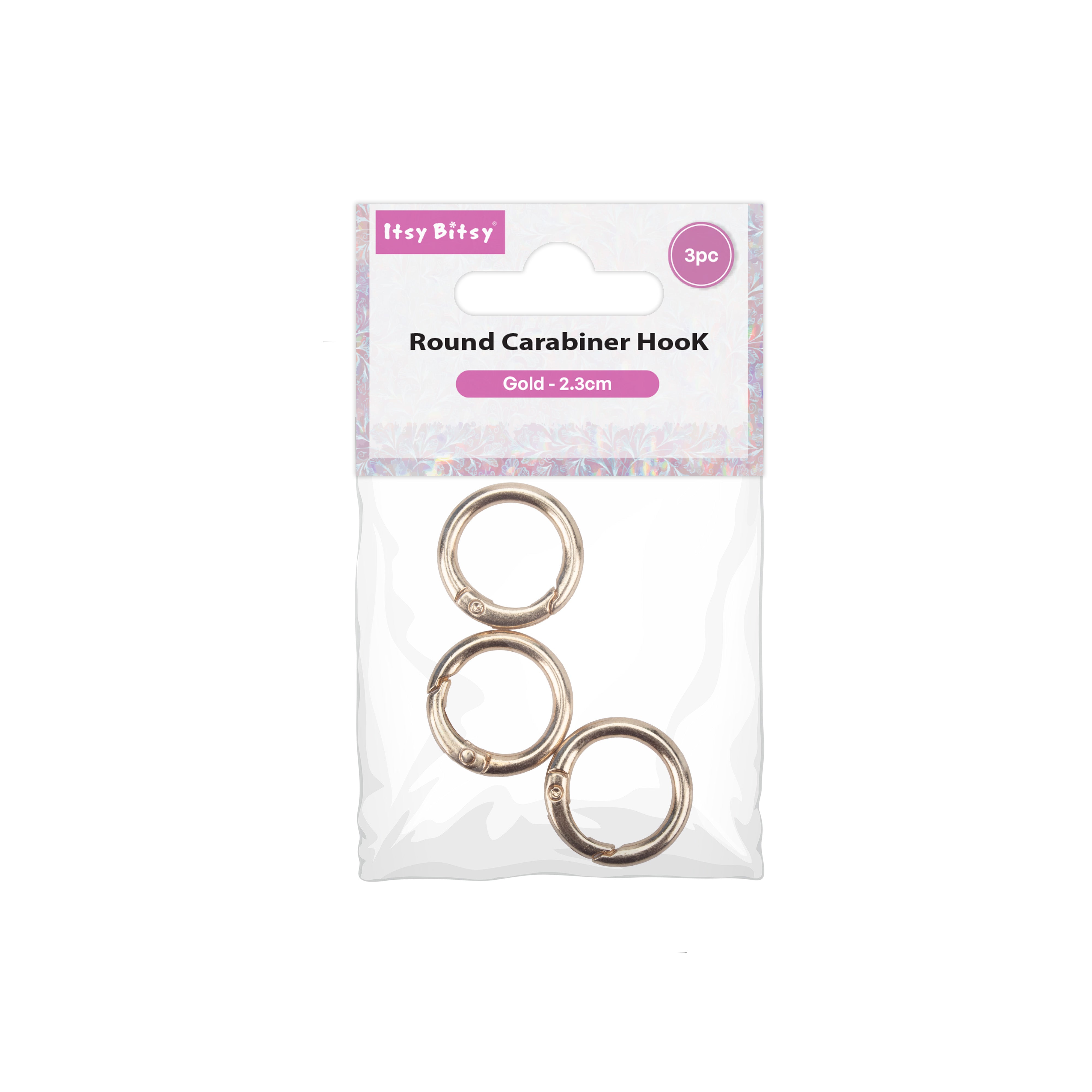Spring Clasp Keychain Ring / Round Carabiner Hook Gold 1inch Dia 3pc PBHC IB