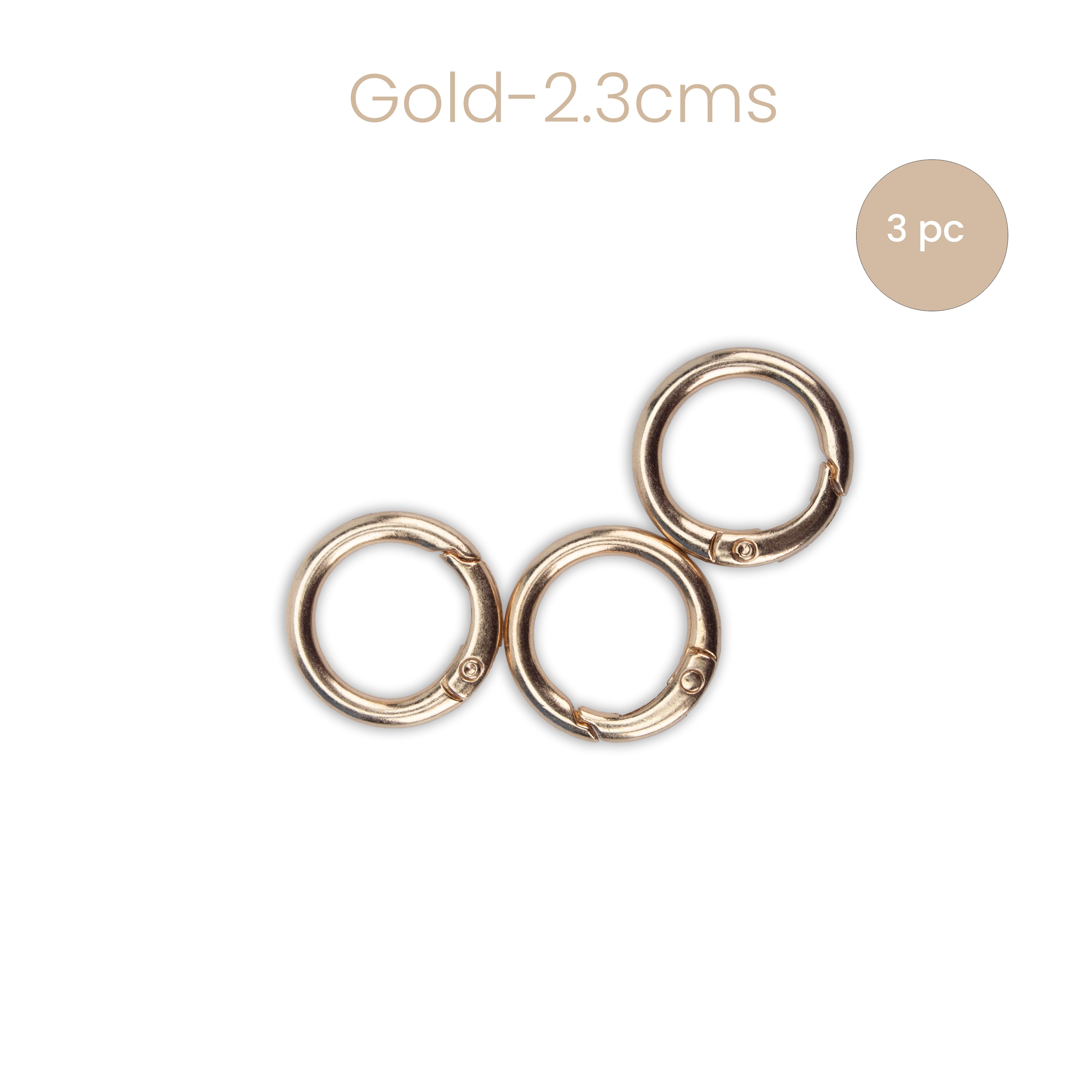 Spring Clasp Keychain Ring / Round Carabiner Hook Gold 1inch Dia 3pc PBHC IB