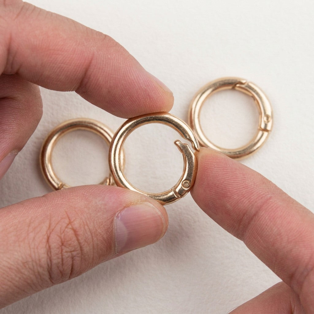 Spring Clasp Keychain Ring / Round Carabiner Hook Gold 1inch Dia 3pc PBHC IB