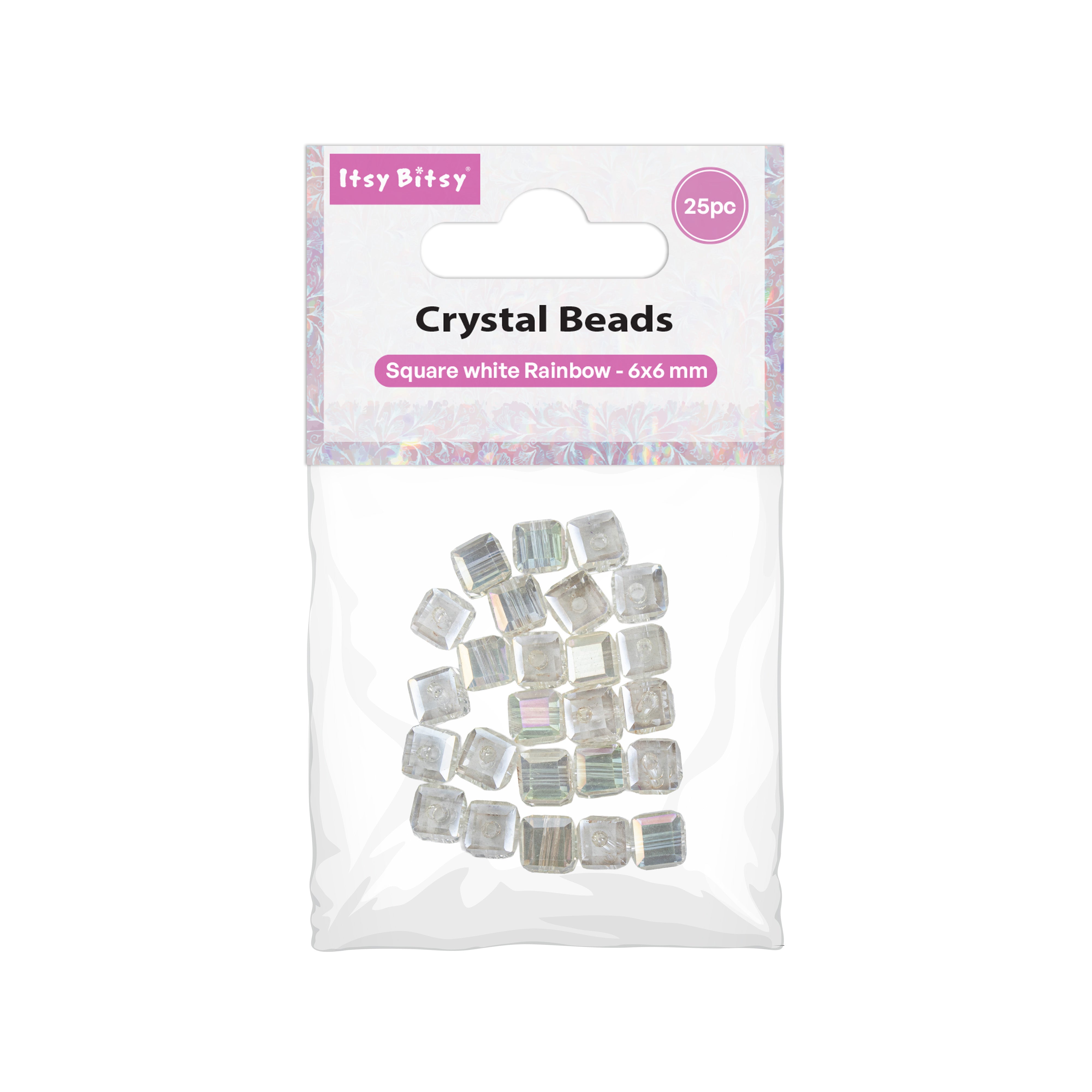 Crystal Beads Square Cream Rainbow 6 X 6mm 25pc PBHC IB