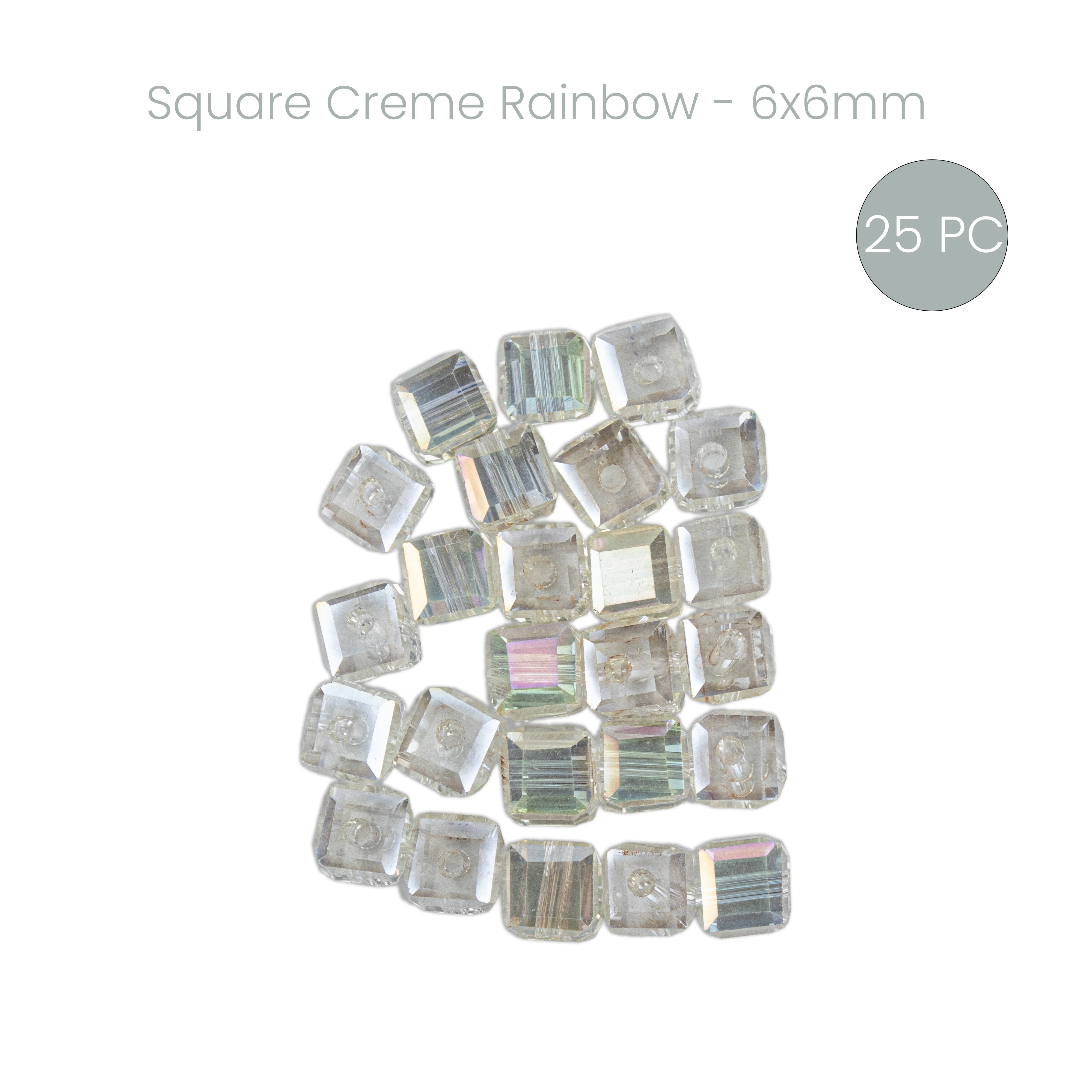 Crystal Beads Square Cream Rainbow 6 X 6mm 25pc PBHC IB