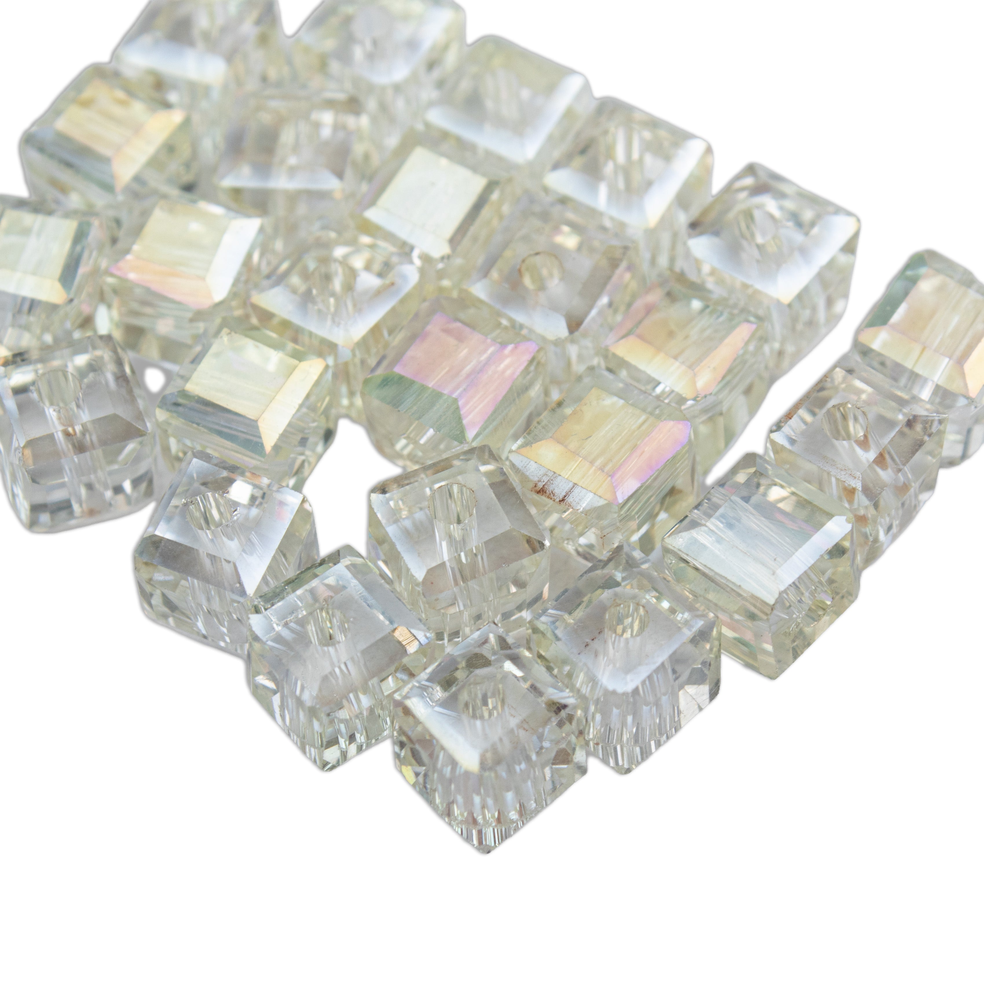 Crystal Beads Square Cream Rainbow 6 X 6mm 25pc PBHC IB