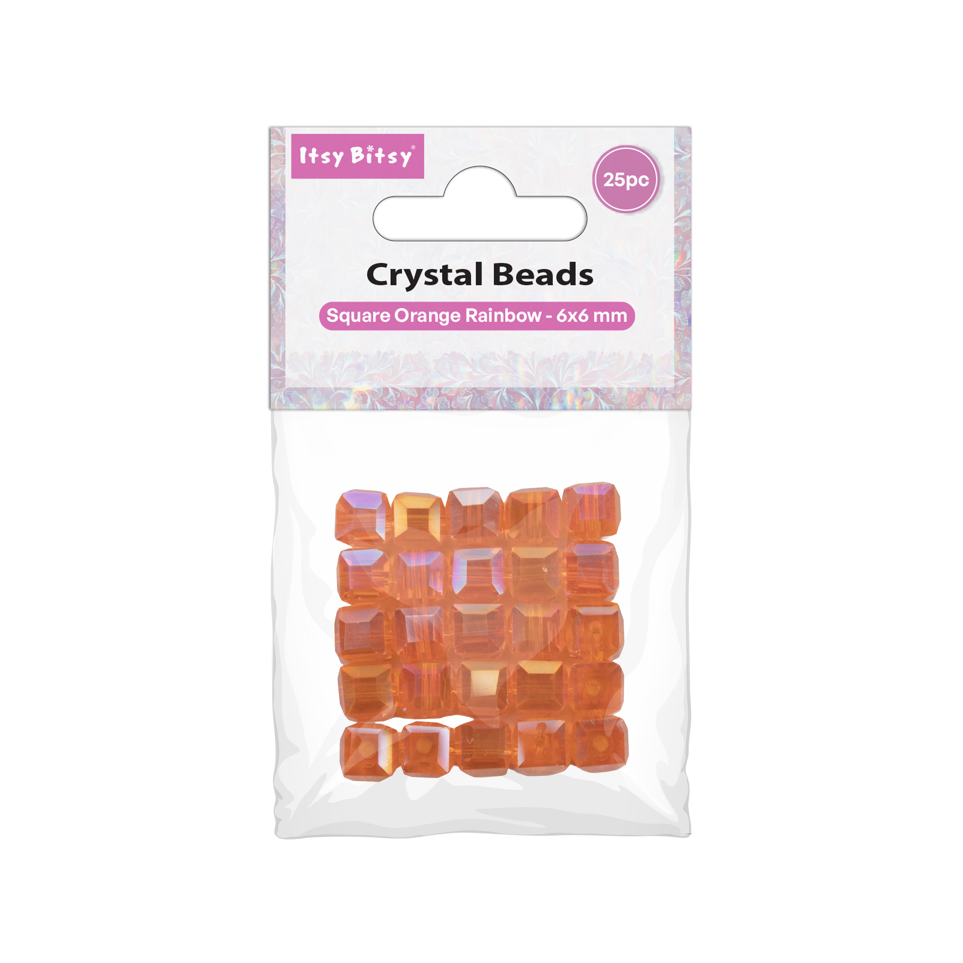 Crystal Beads Square Orange 6 X 6mm 25pc PBHC IB