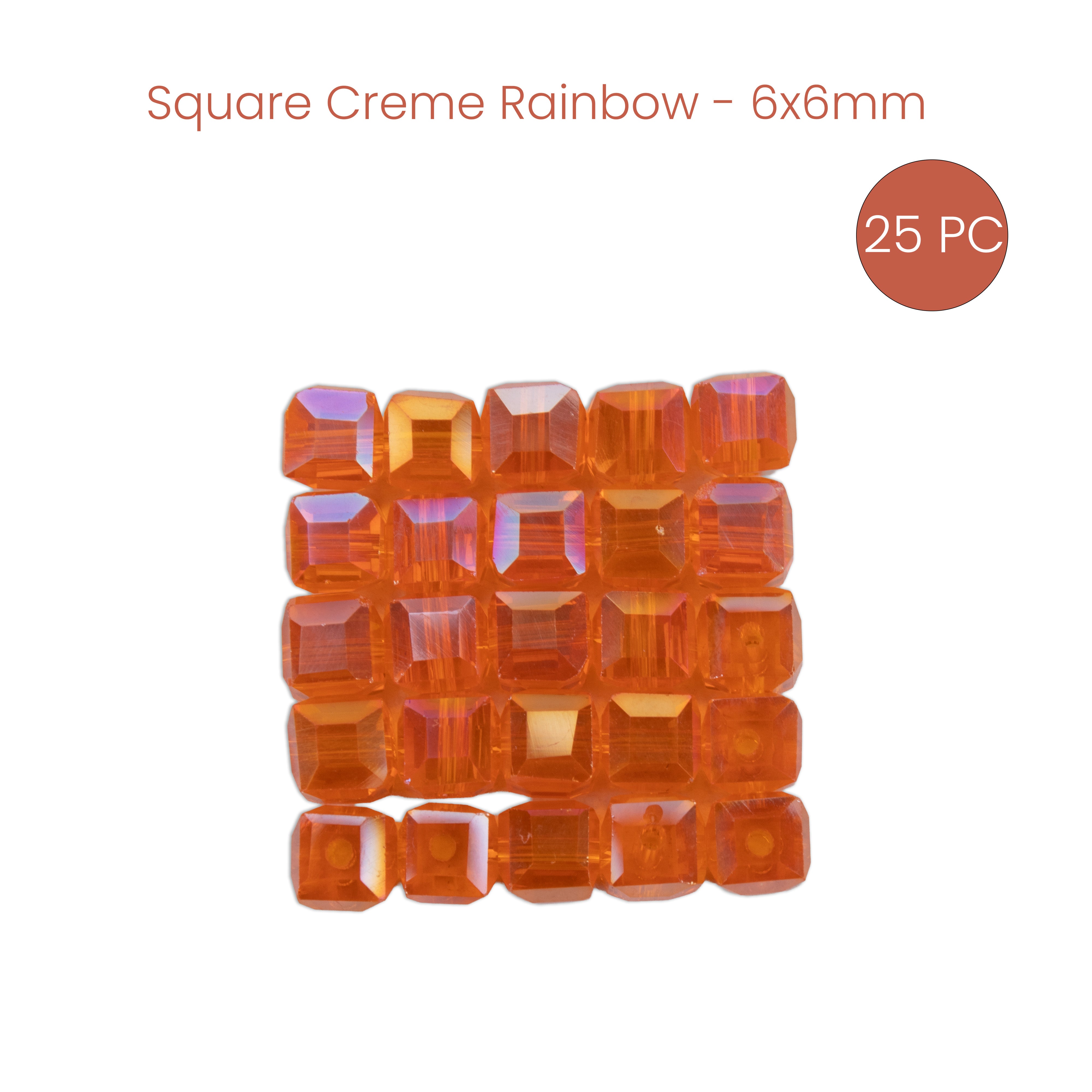 Crystal Beads Square Orange 6 X 6mm 25pc PBHC IB