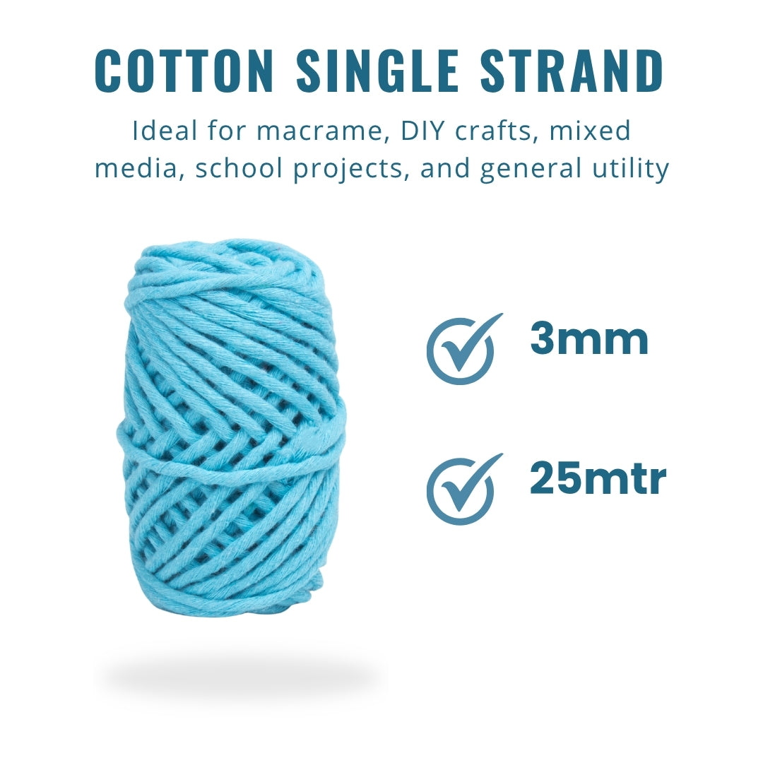 Cotton Single Strand Firozi 3mm 25Mtr Roll