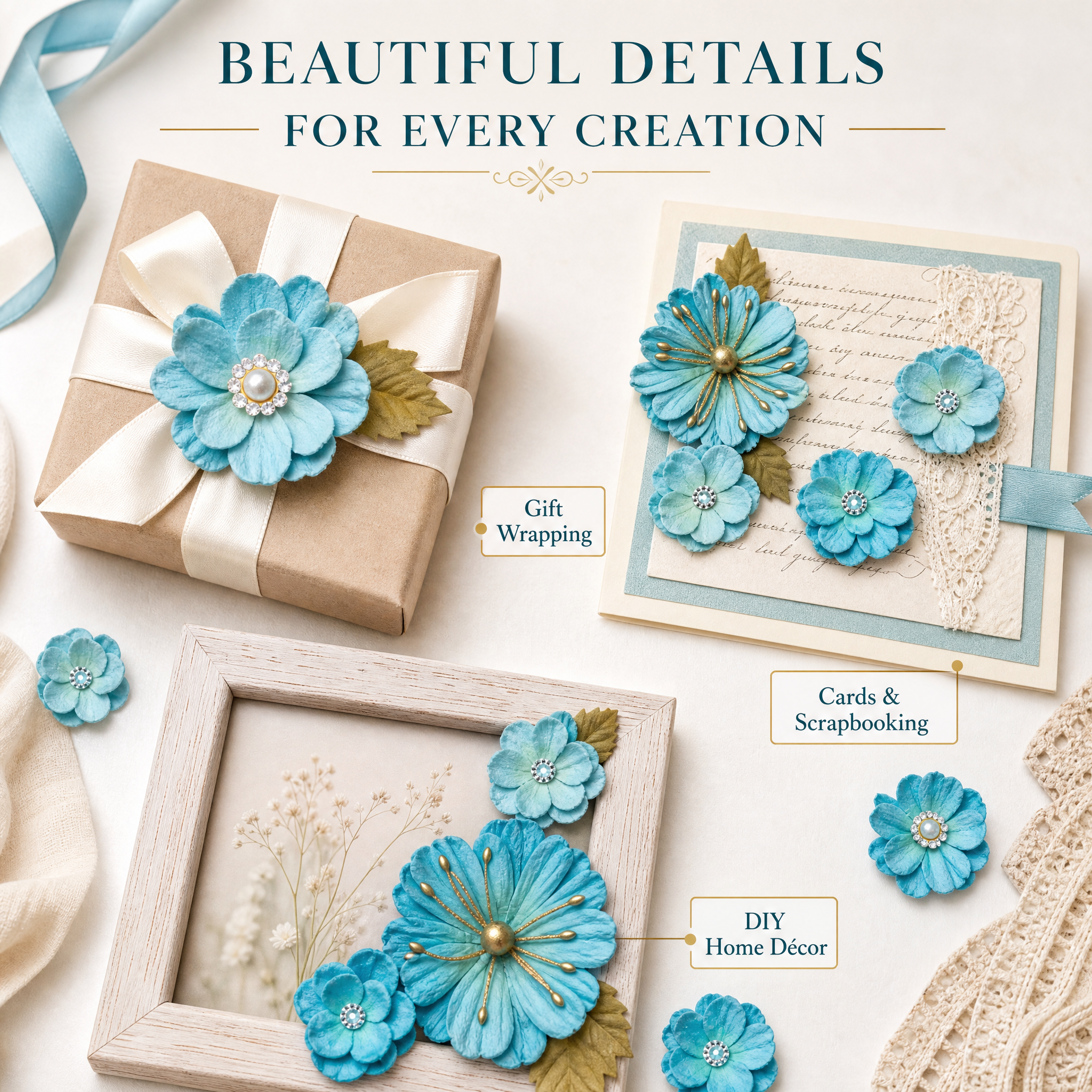Handmade Flowers Liora Crystal Blue 10pc