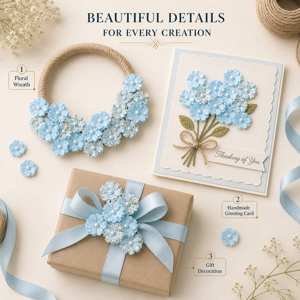 Handmade Printed Paper Flowers Lucile Blue Symphony 20pc