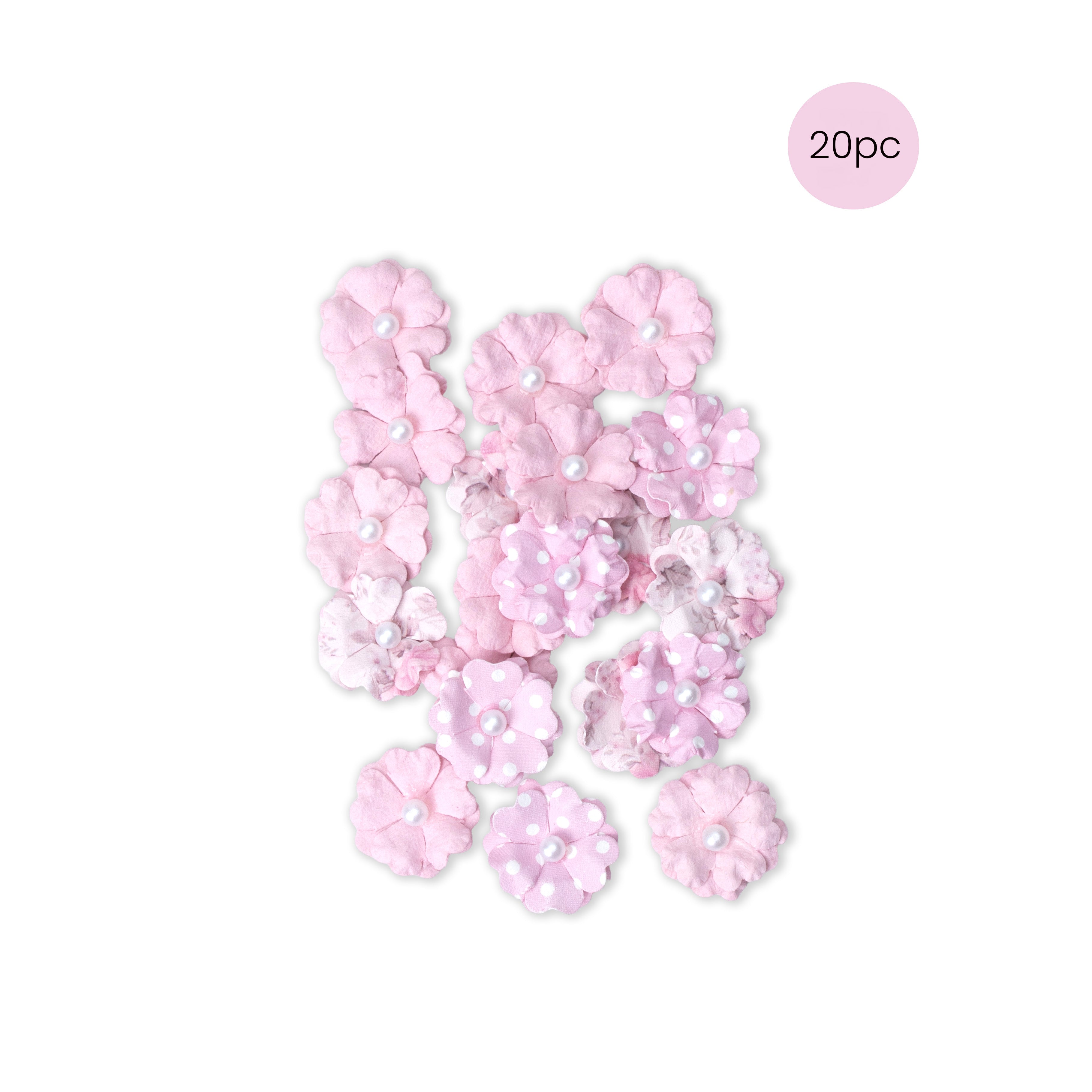 Handmade Printed Paper Flowers Lucile Pink Symphony 20pc