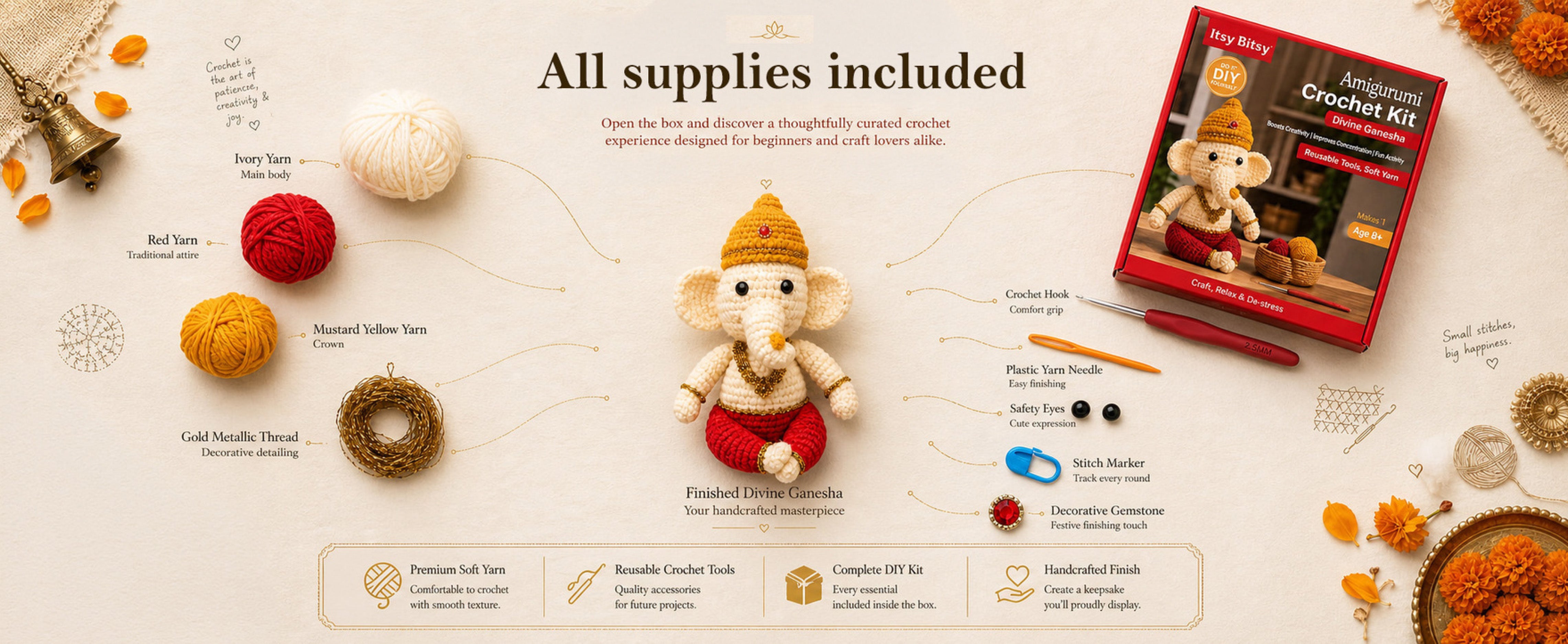 DIY Amigurumi Chrochet Kit Ganesha 1 BOX