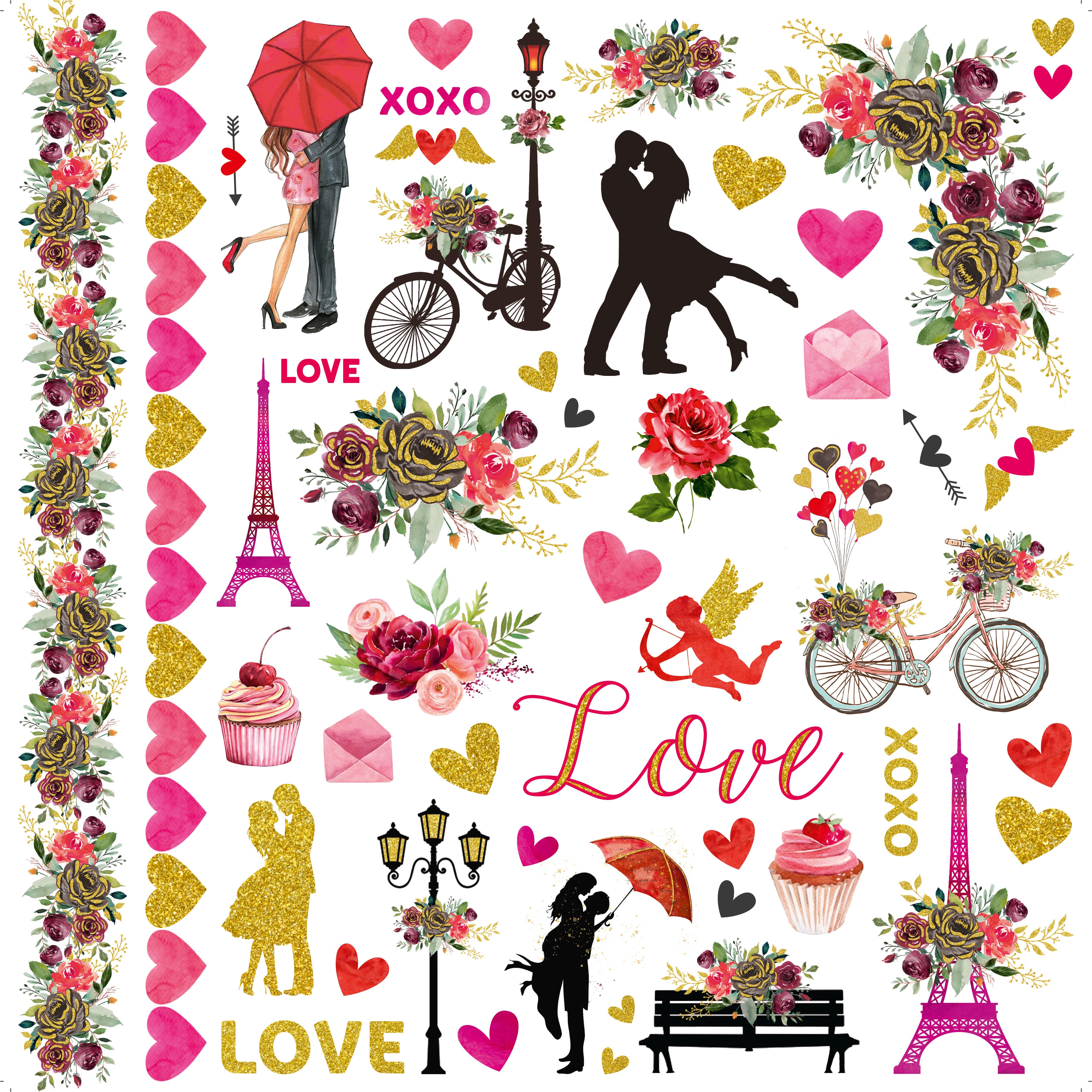 Printed Cardstock Pack 12 x 12, 12 Sheets, 250gsm - True Love