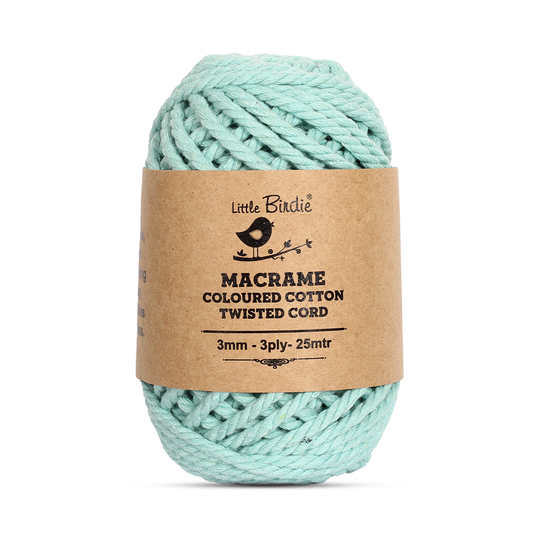 Macrame Cotton Twisted Cord - Sea Green 3mm 3Ply 25Mtr 1Roll