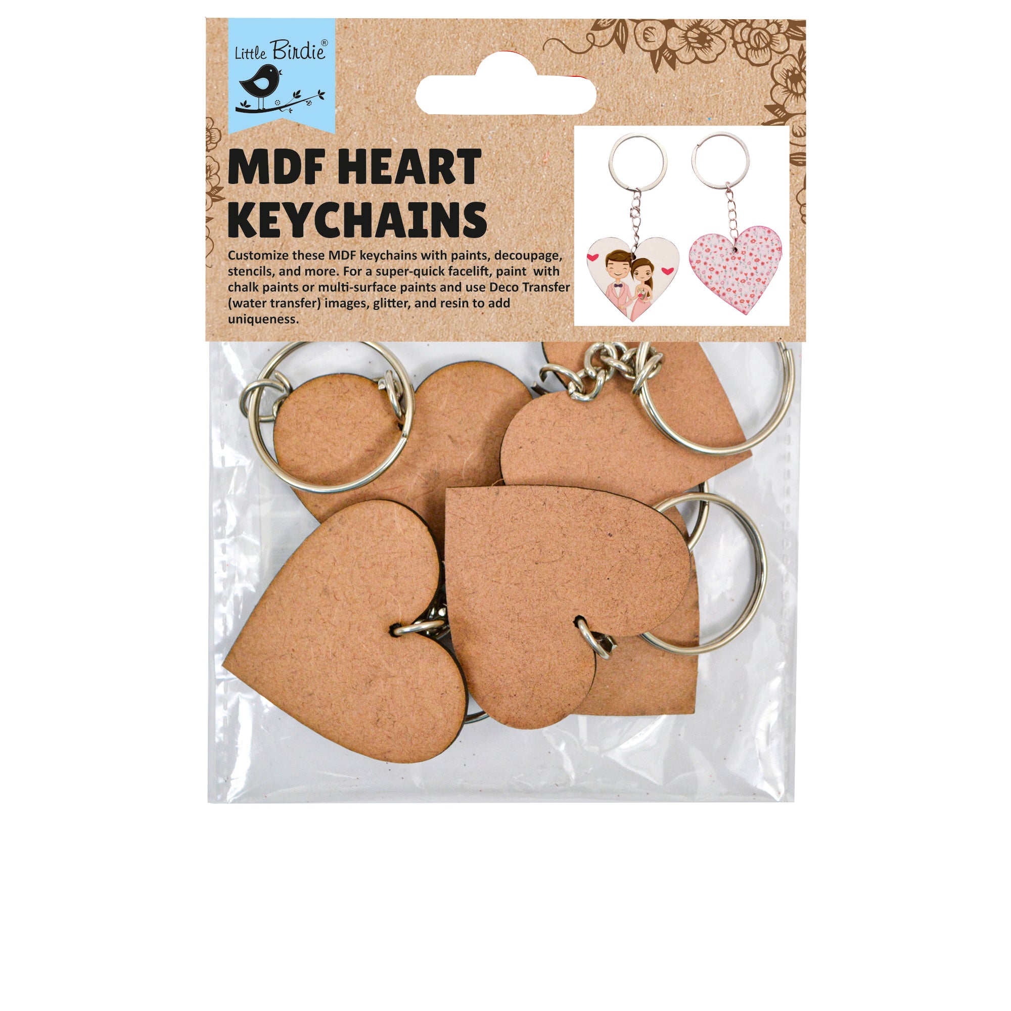 MDF Keychain Hearts 1.9mm Thick 5pcs