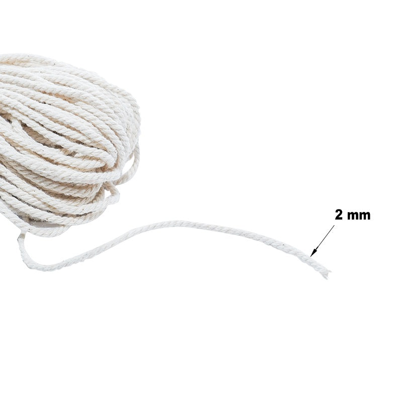 Macrame Cotton Twisted Cord 2mm 3 Ply Natural 50Mtr