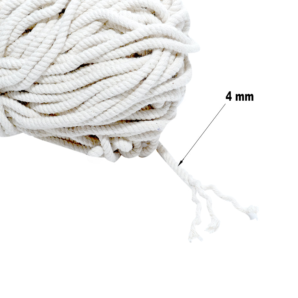 Macrame Cotton Twisted Cord 4mm 3 Ply Natural 50Mtr