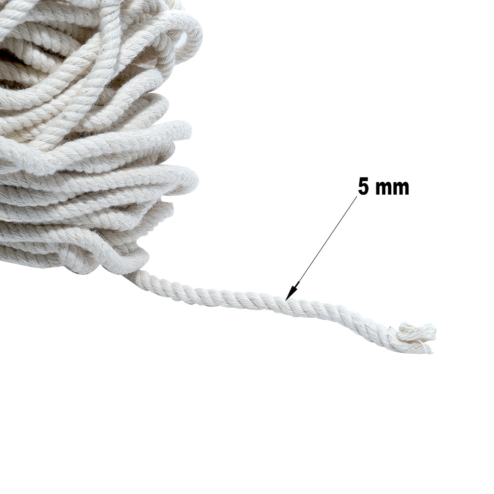 Macrame Cotton Twisted Cord 5mm 3 Ply Natural 50Mtr