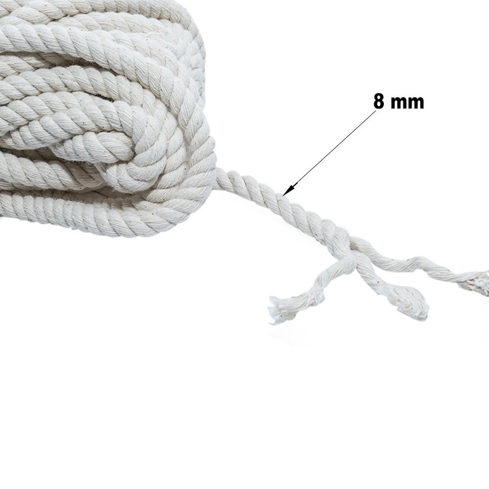 Macrame Cotton Twisted Cord 8mm 3 Ply Natural 15Mtr