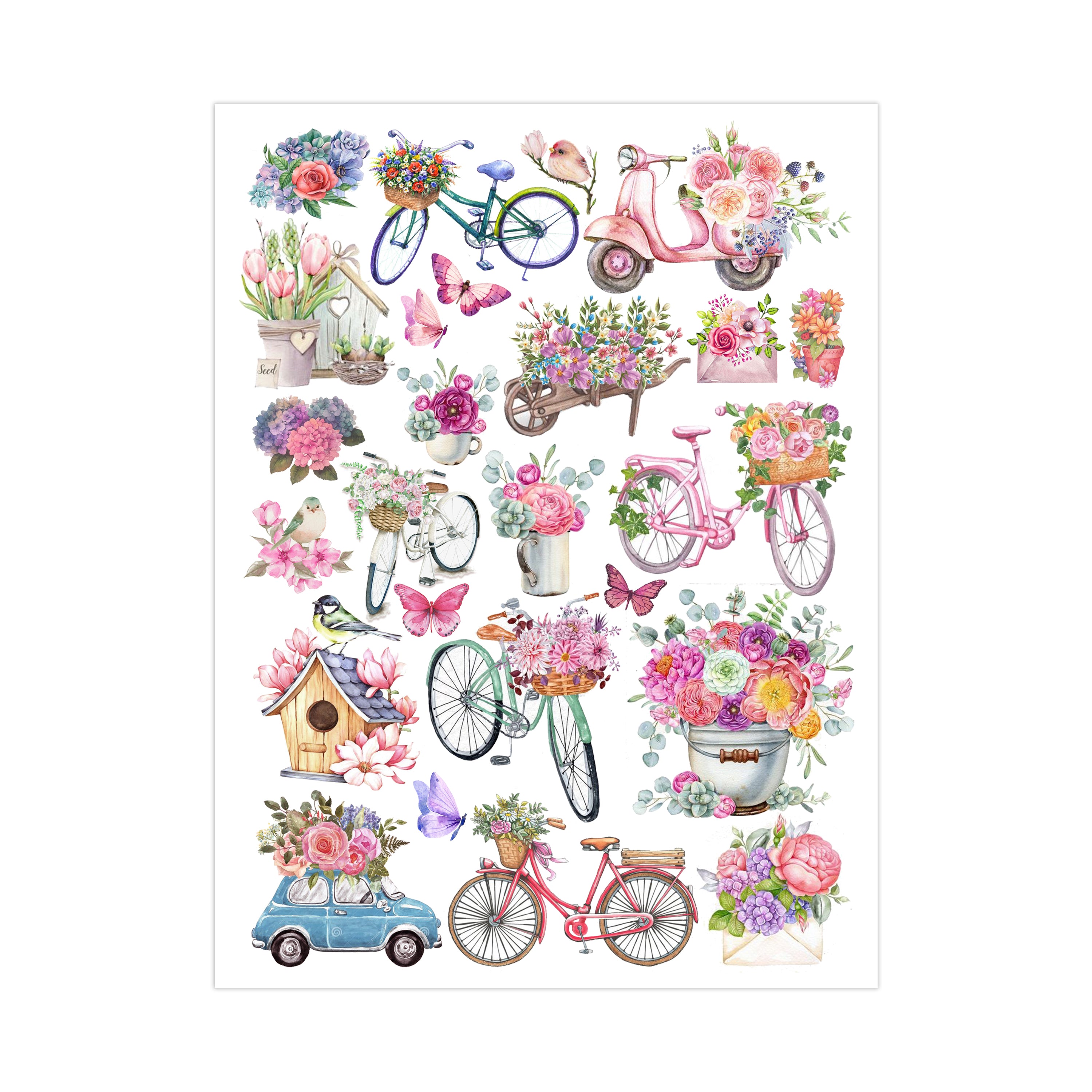 Deco Transfer Sheet Bikes And Blooms 10Inch X 7.5Inch 1Pc Lb