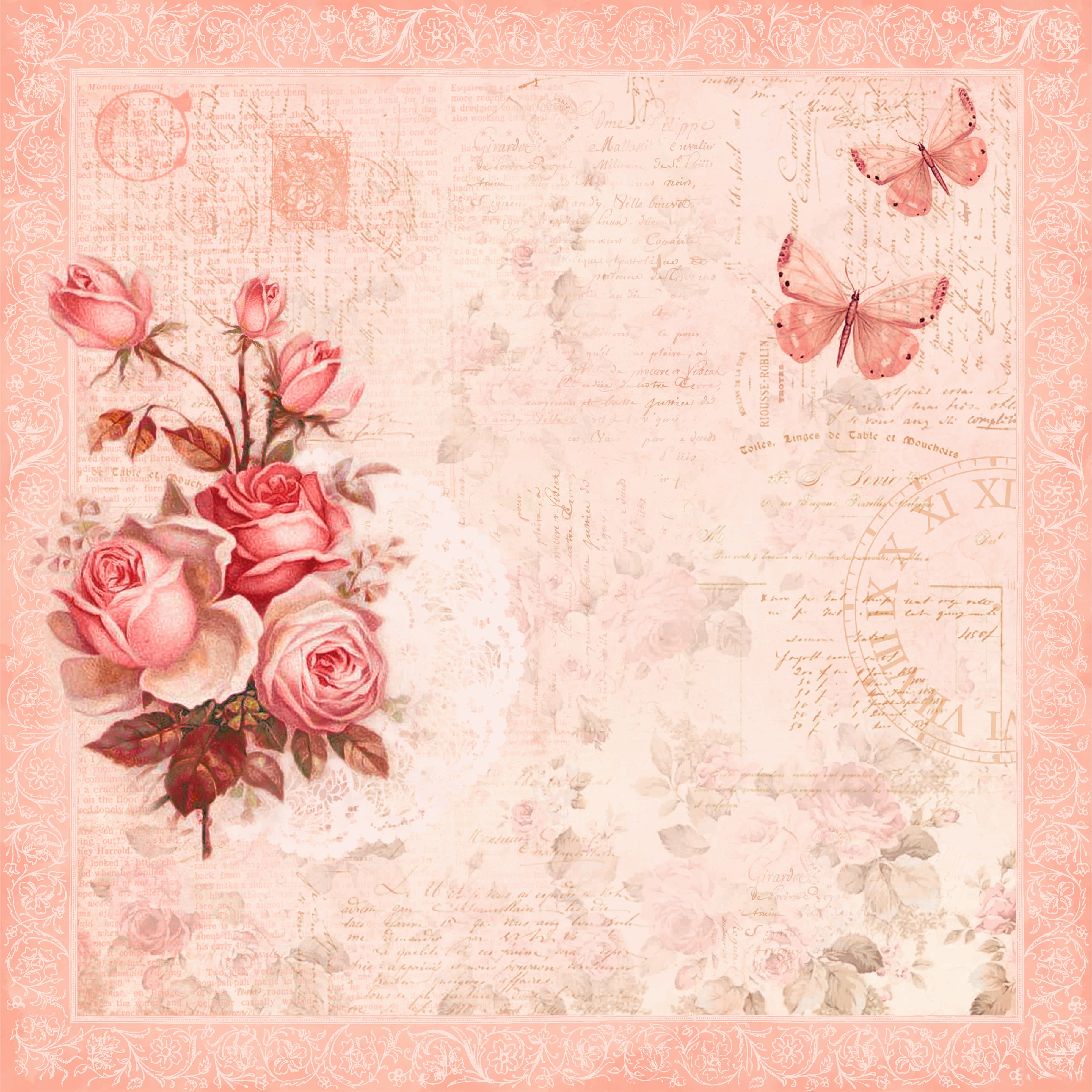 Paper Pack 12In X 12In Poppies & Roses 12 Sheets 250Gsm Lb