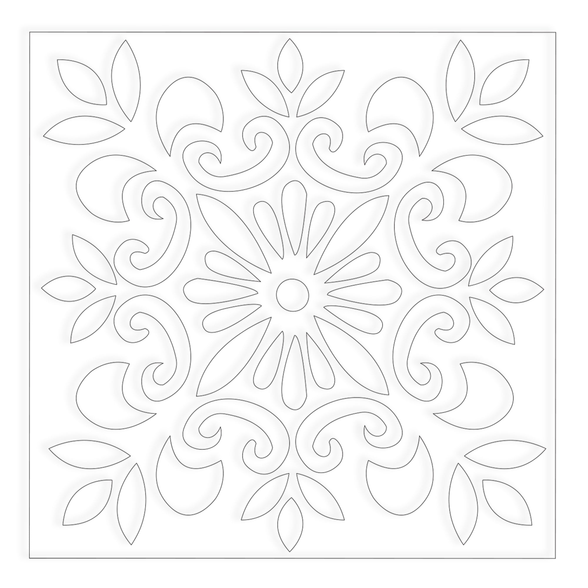 White Stencil Ethnic Flora 4 x 4inch 1pc