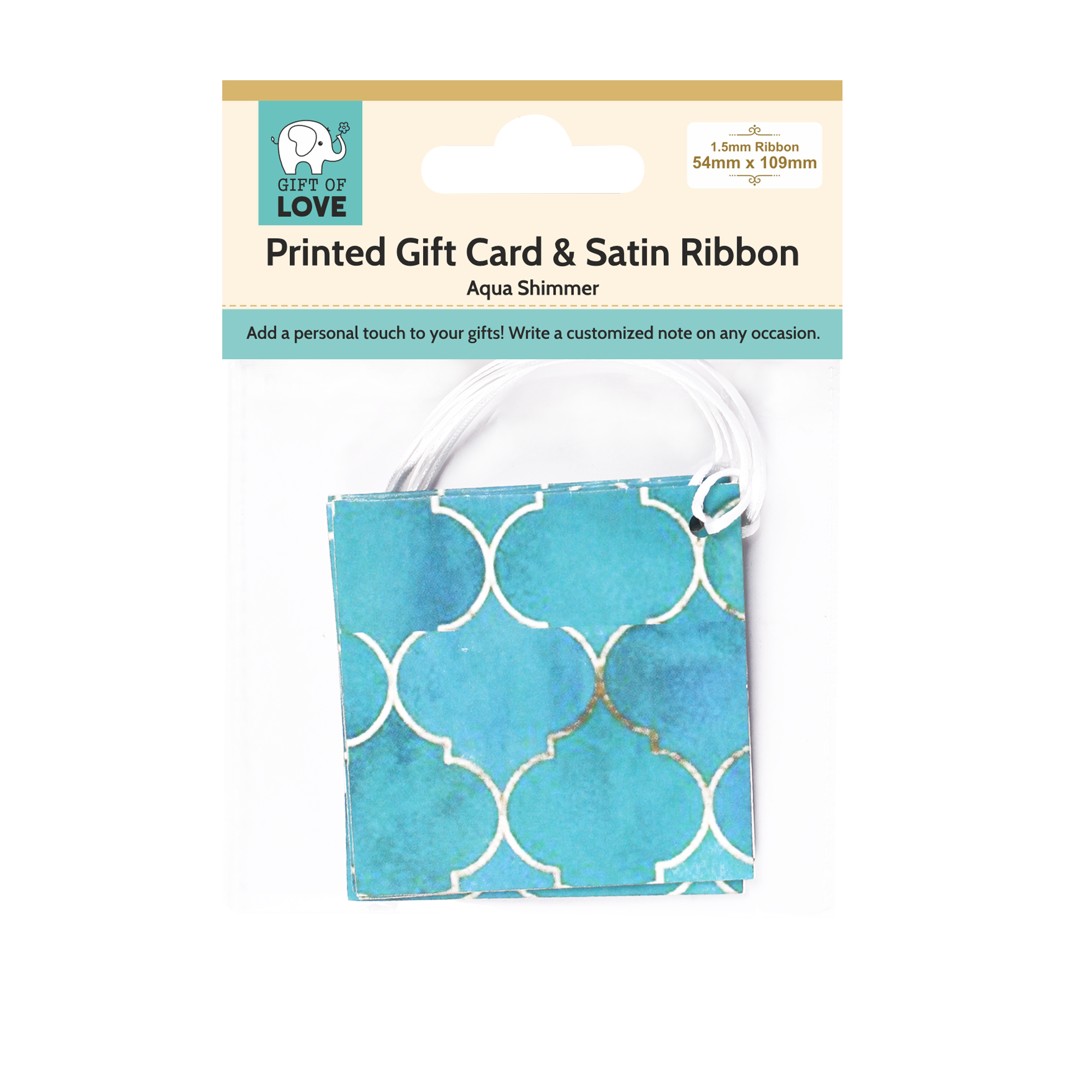Gift Card With Satin Ribbon 6mm Aqua Shimmer 4pc