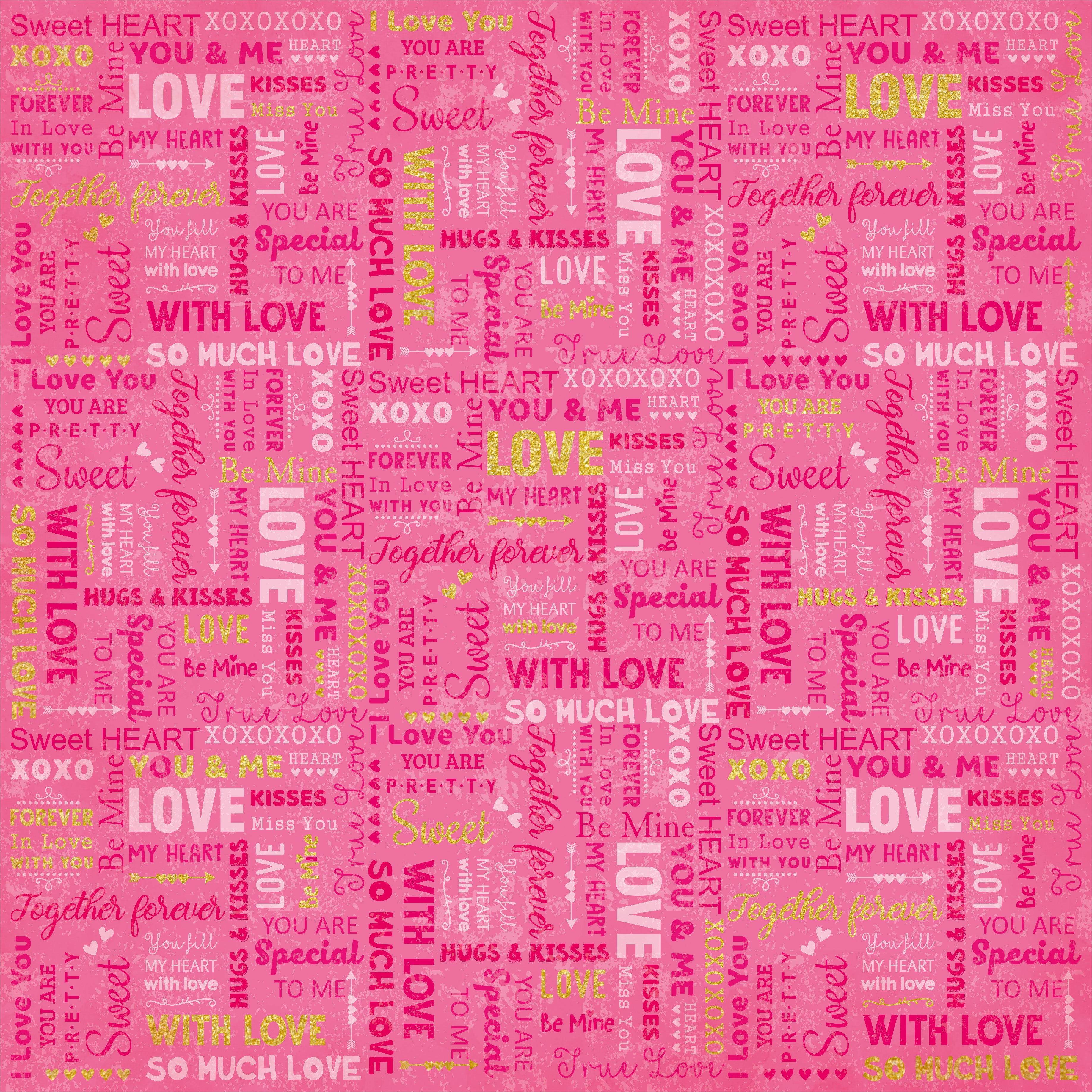 Printed Cardstock Pack 12 x 12, 12 Sheets, 250gsm - True Love