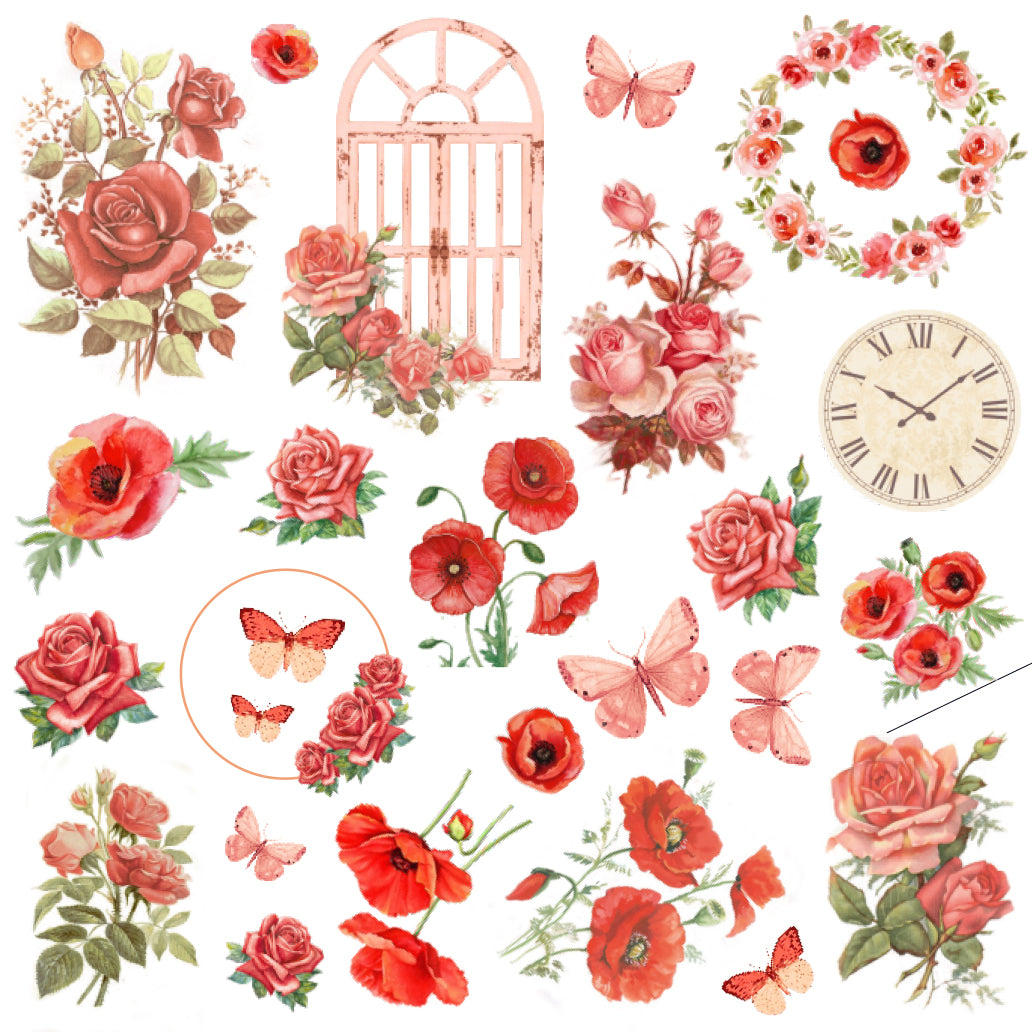 Poppies & Roses Ephemera Embellishments 52Pcs Pbhc Lb