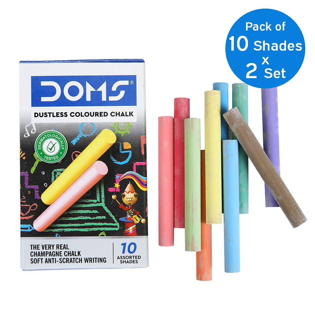 Doms Dustless Chalk Coloured Pack Of 10Pcs