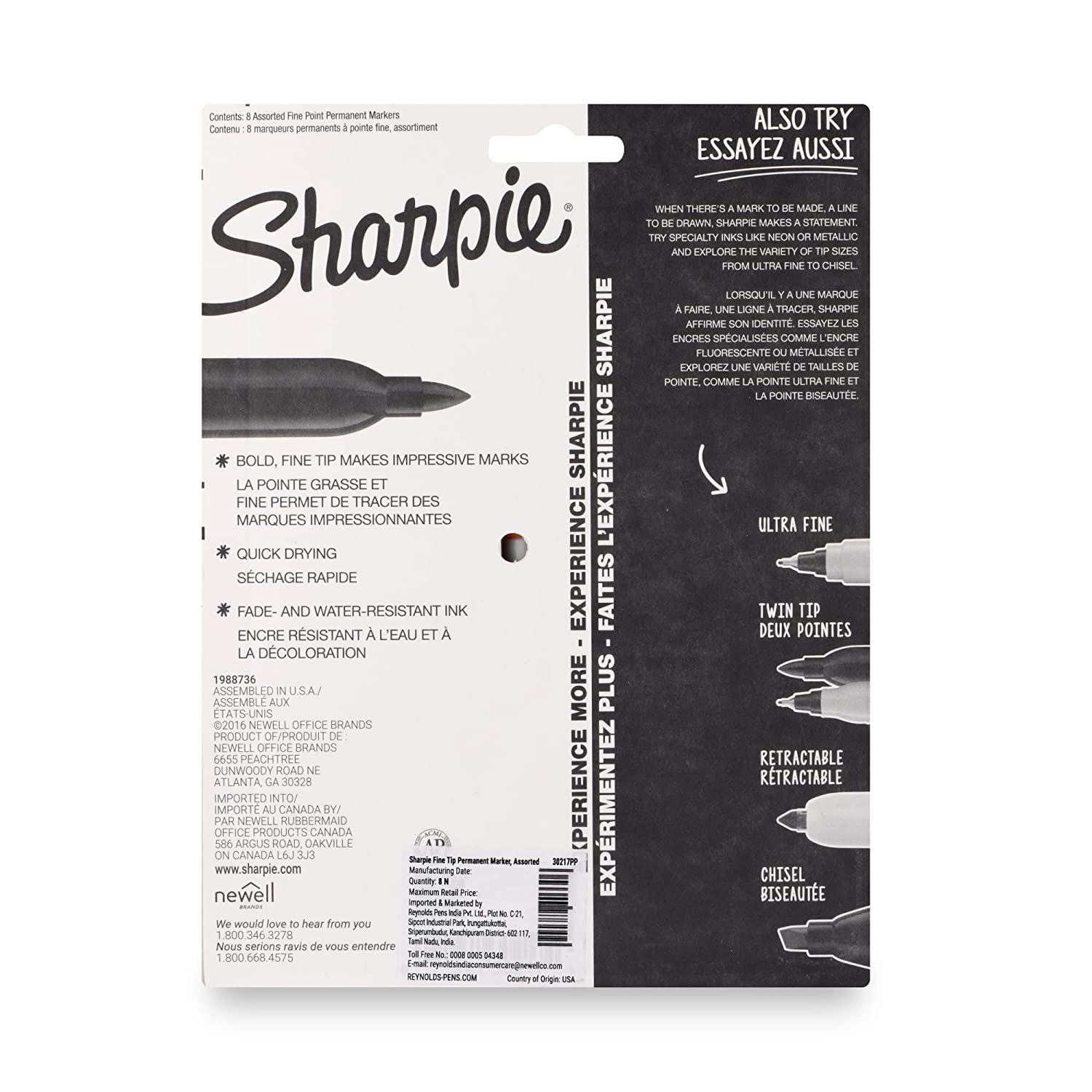 Sharpie Fine Tip Permanent Marker Assorted 30217Pp 8Pc Blister