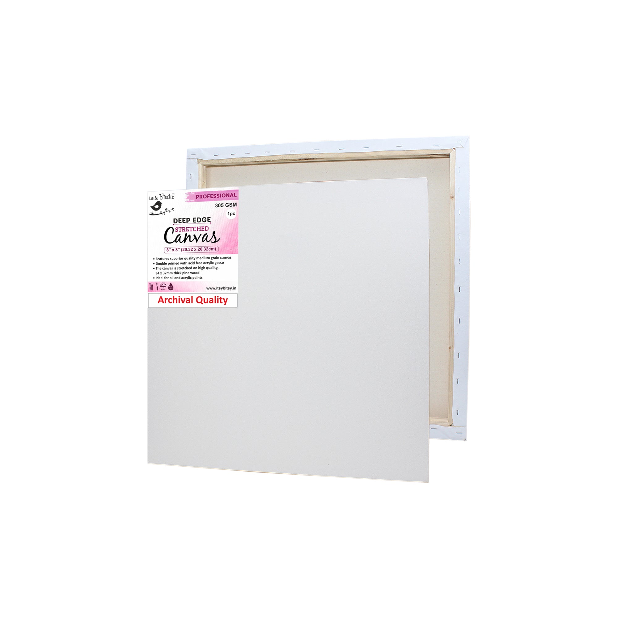 Stretched Canvas Deep Edge Frame 34X37Mm 305Gsm 8 X 8Inch 1Pc