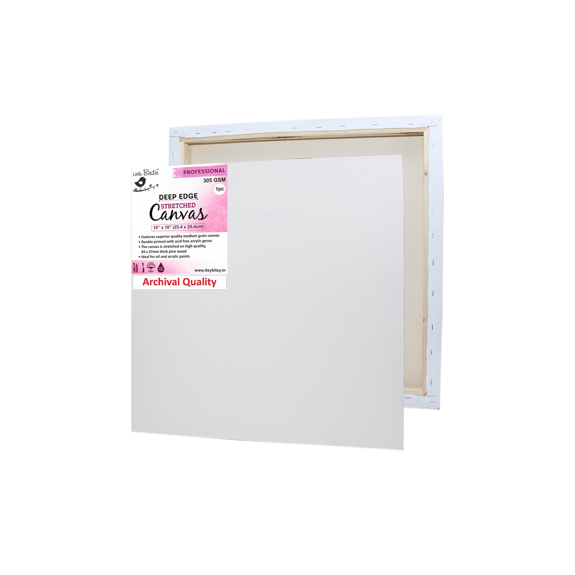 Stretched Canvas Deep Edge Frame 34X37Mm 305Gsm 10 X 10Inch 1Pc