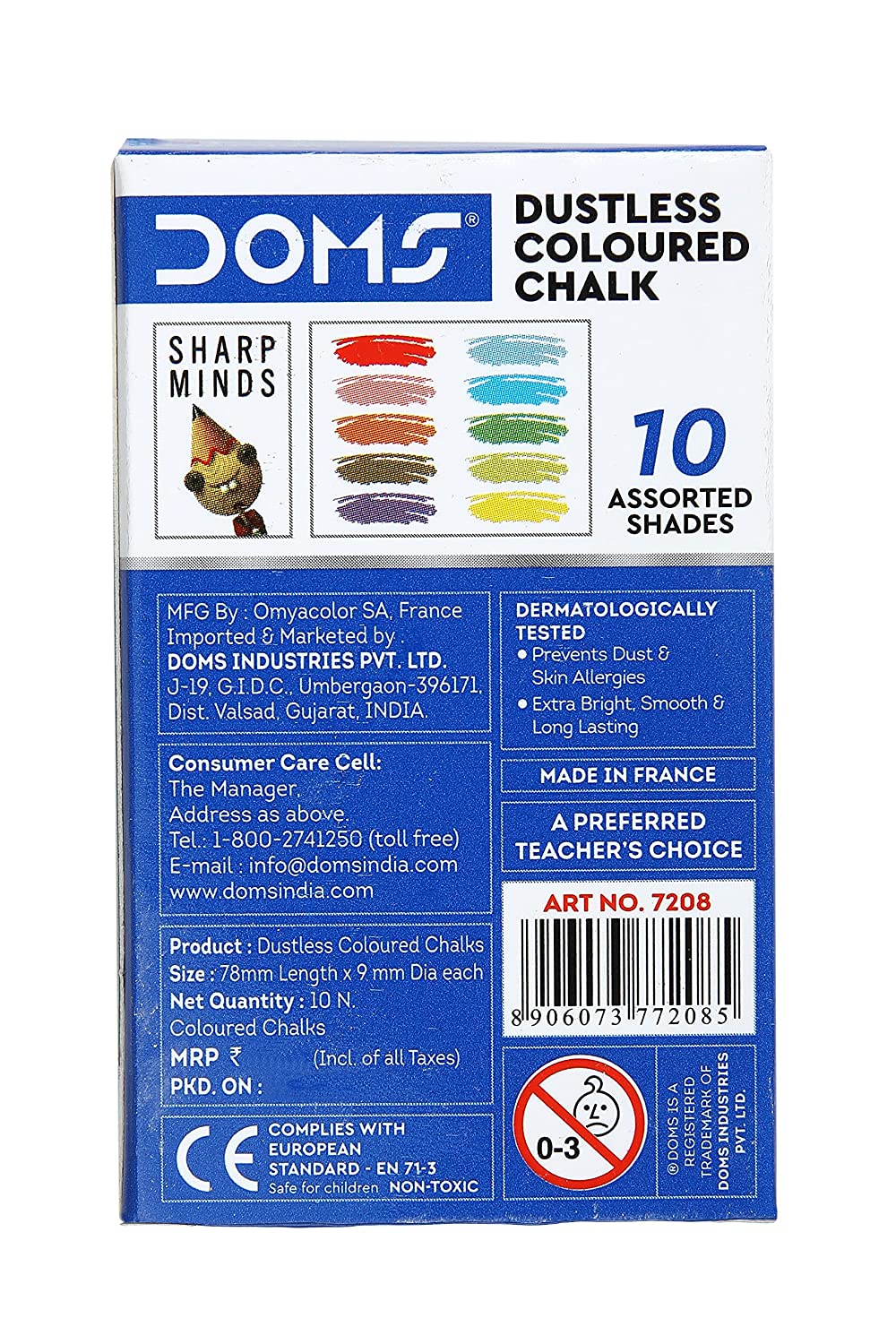 Doms Dustless Chalk Coloured Pack Of 10Pcs
