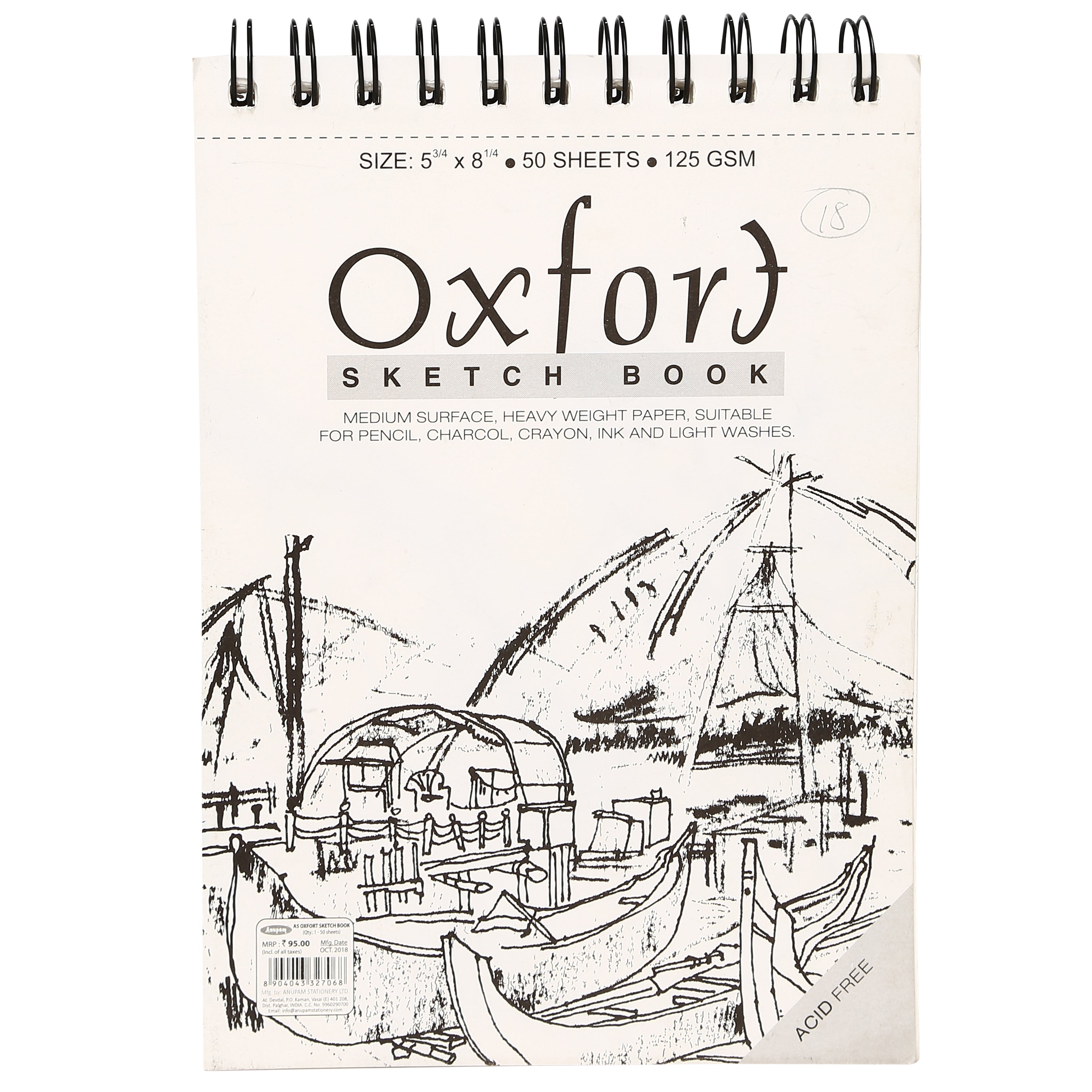 Oxford Sketch Drawing Book Wireo Bound A5 140Gsm Soft Cover 50Sheets An