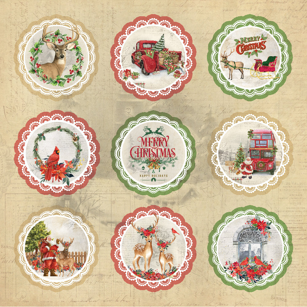 Little Birdie 12 x12 inch Printed Cardstock pack- Merry Christmas, 12 Sheets, 12 Designs, 250 gsm