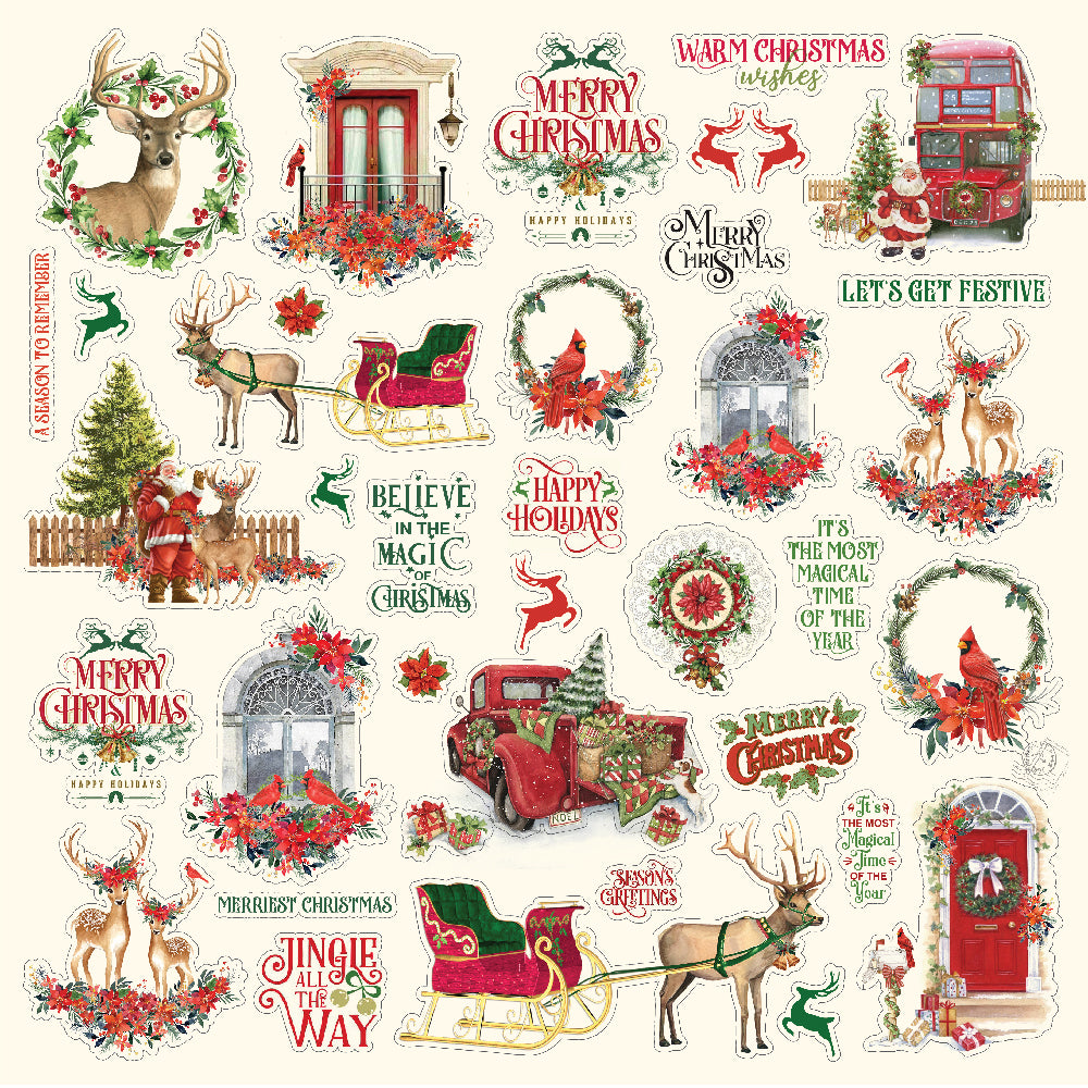 Little Birdie 12 x12 inch Printed Cardstock pack- Merry Christmas, 12 Sheets, 12 Designs, 250 gsm