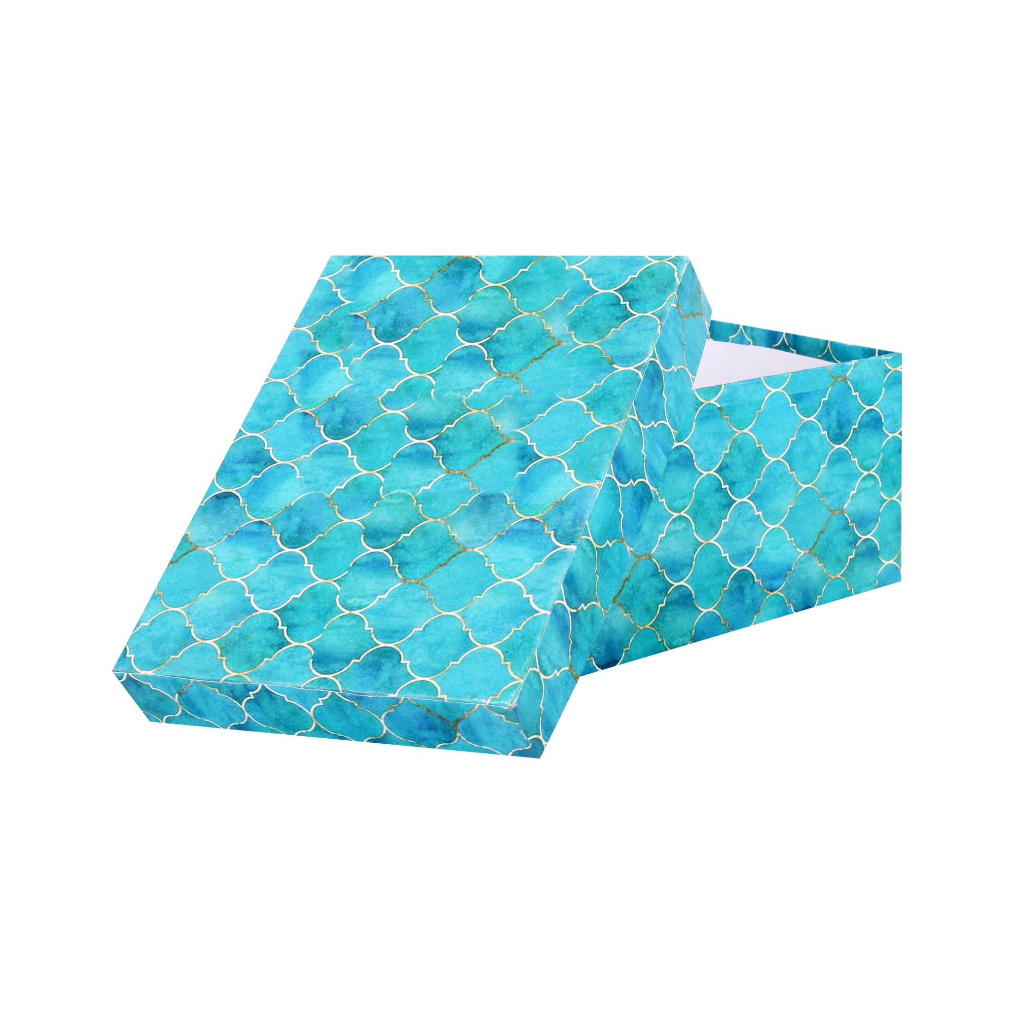 Gift Box Moroccan Trellis Aqua Shimmer L25.5 X W20.5 X D13Cm